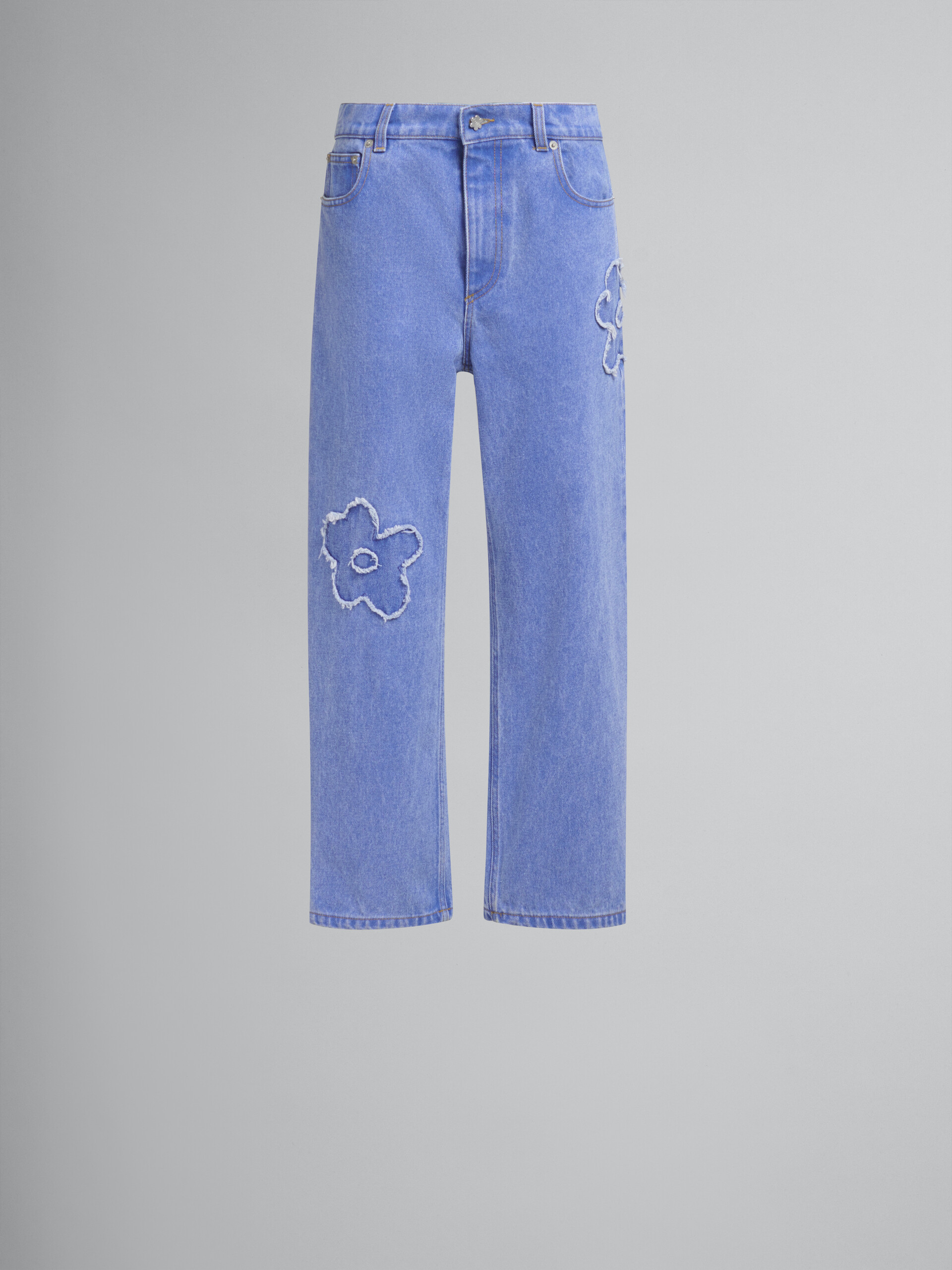 Light blue denim boyfriend jeans with patch details - Pants - Image 1