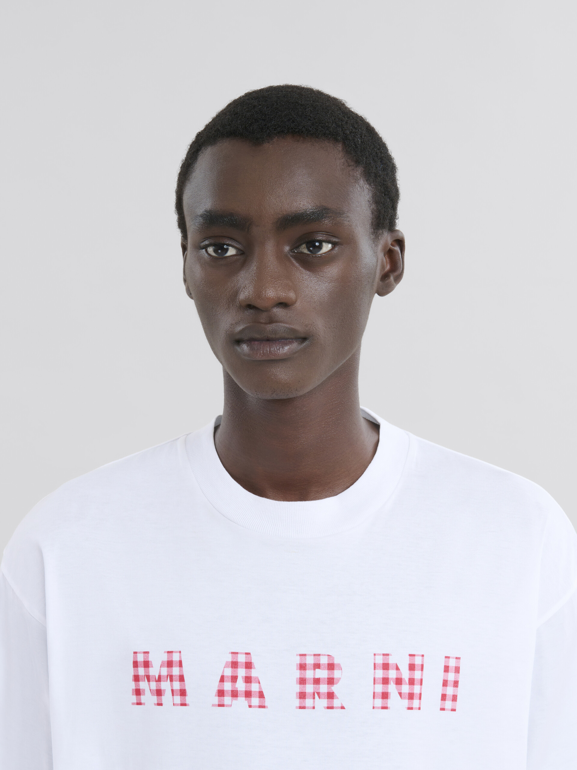 Crew neck T-shirt with checked Marni logo - Shirts - Image 4