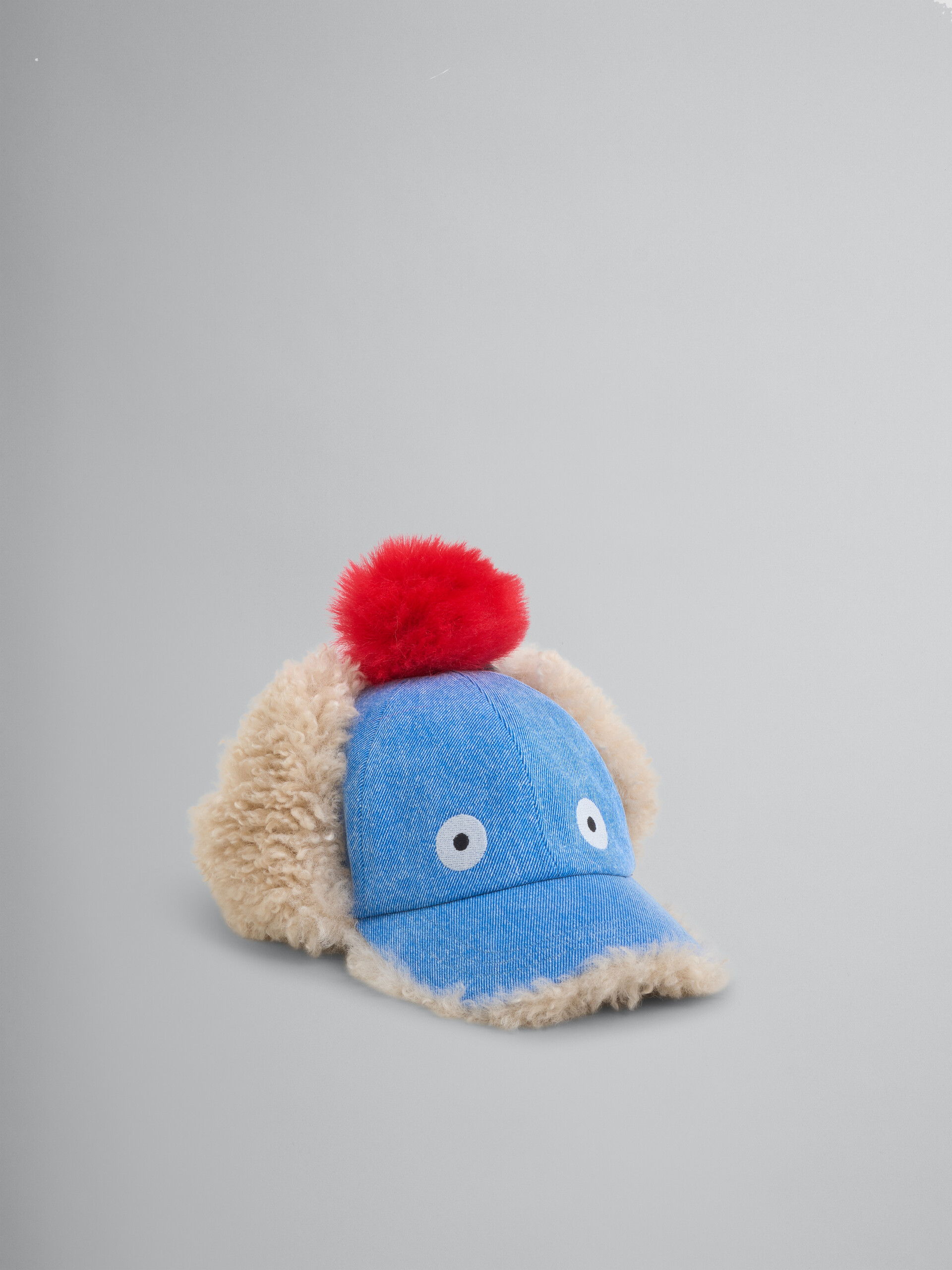 Blue denim baseball cap with pompon detail - Hats - Image 1