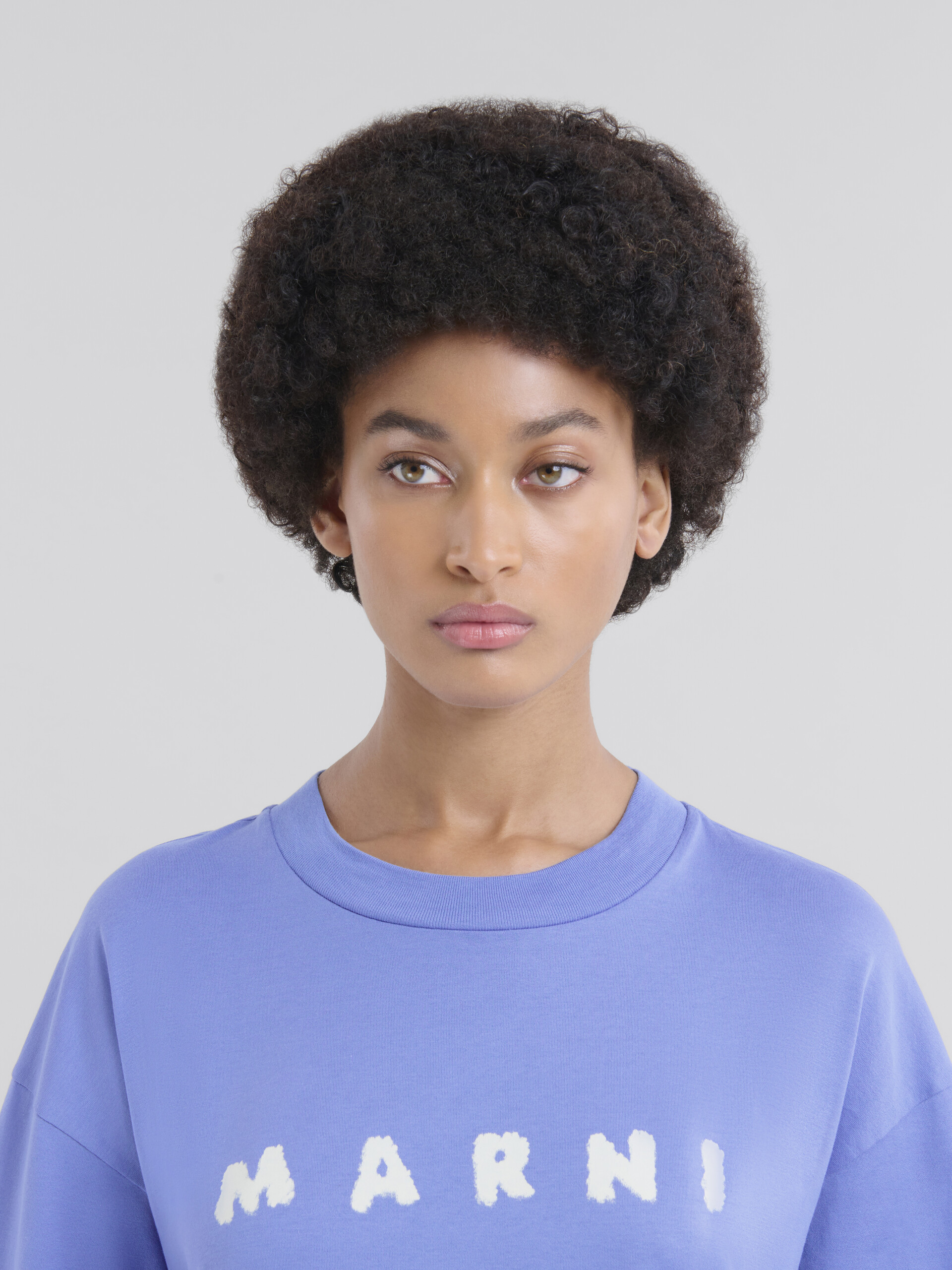 Light blue jersey cotton T-shirt with Marni Scribbled logo - T-shirts - Image 4