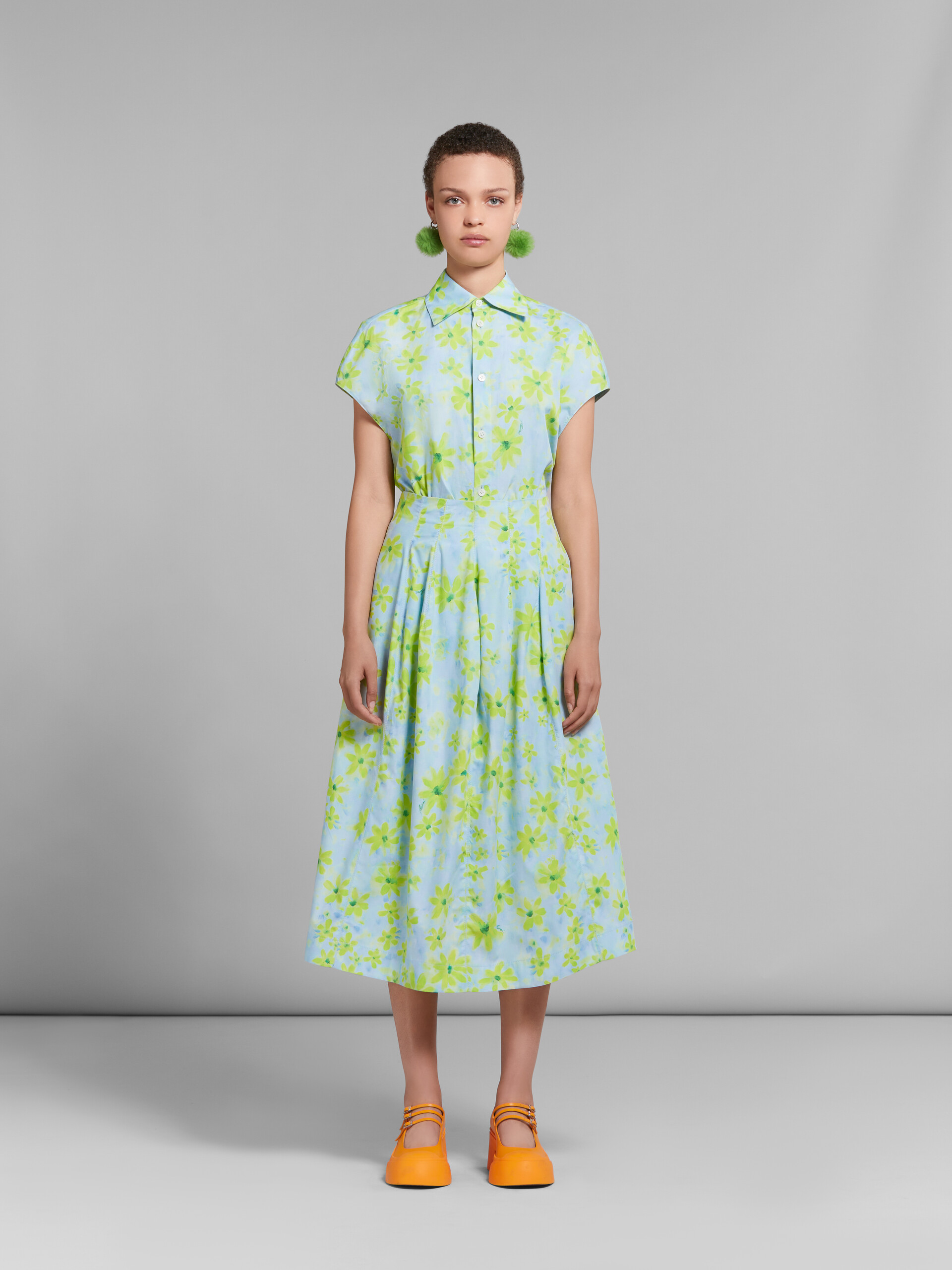 ライトグリーン Paradeプリント ポプリン製 ハイウエストスカート - スカート - Image 2