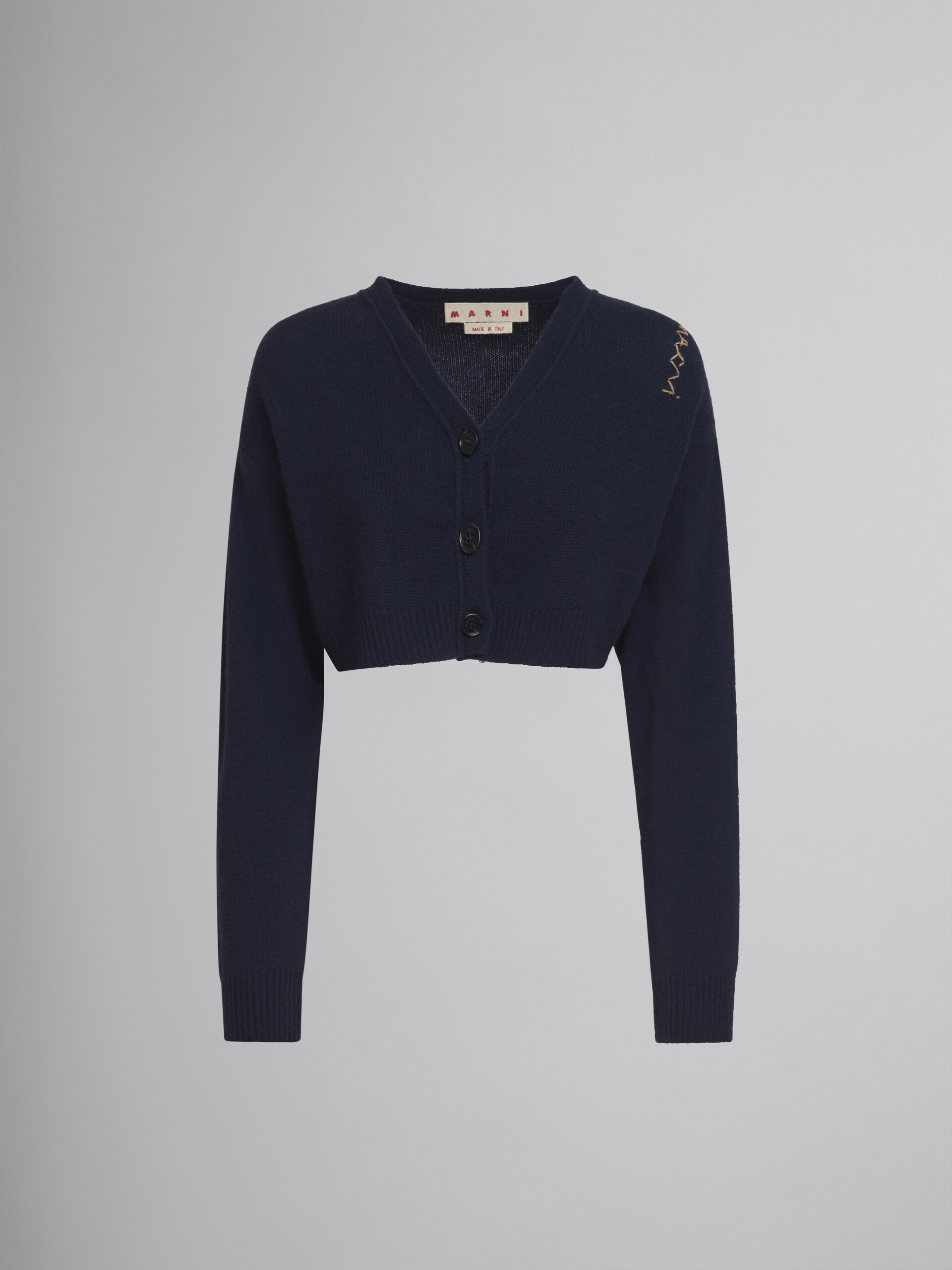 Cropped blue cashmere cardigan with Marni Symbol - Pullovers - Image 1