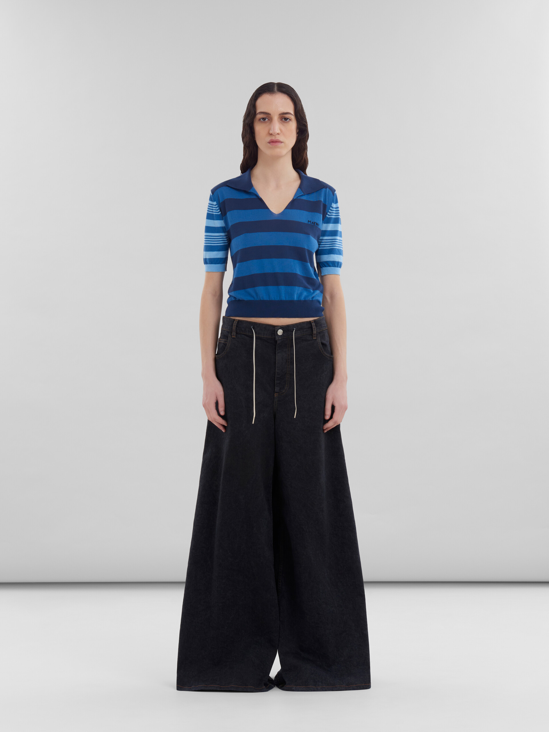 Black marble denim wide-leg jeans - Pants - Image 2