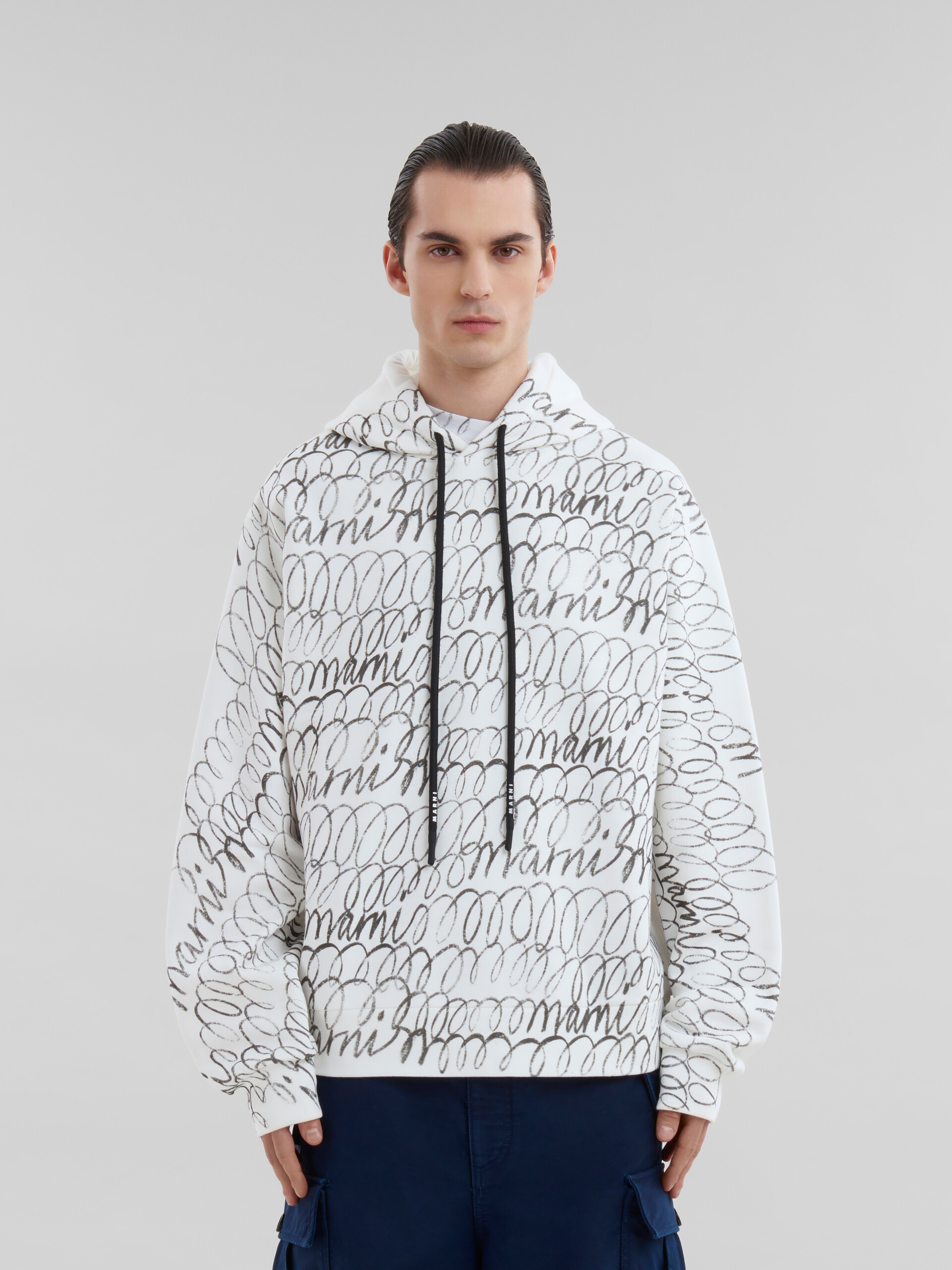 Sweat-shirt à capuche en coton biologique blanc avec motif Marni Scribble - Maille - Image 2