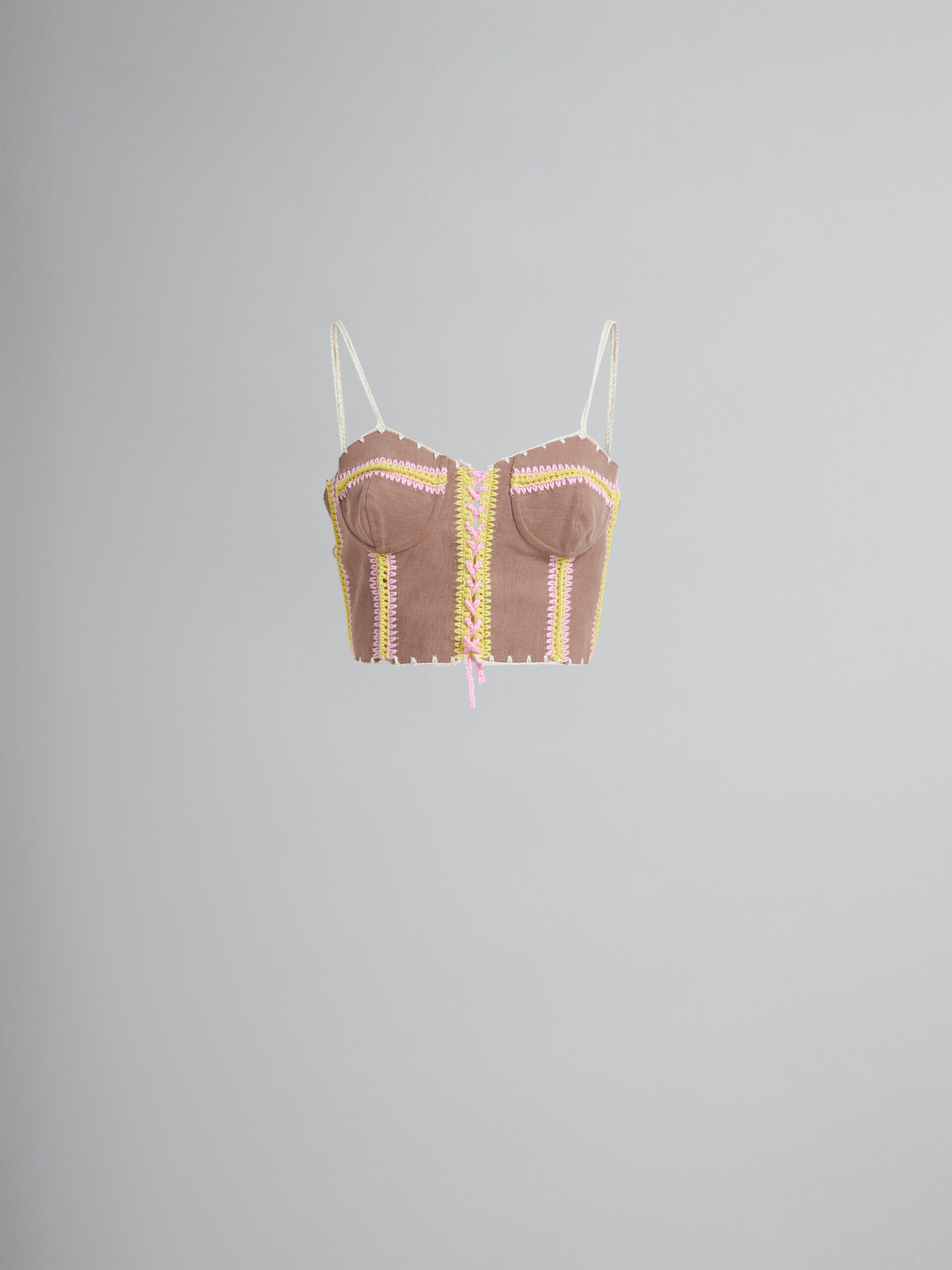 Top en denim organique marron avec décorations au crochet - Chemises - Image 2