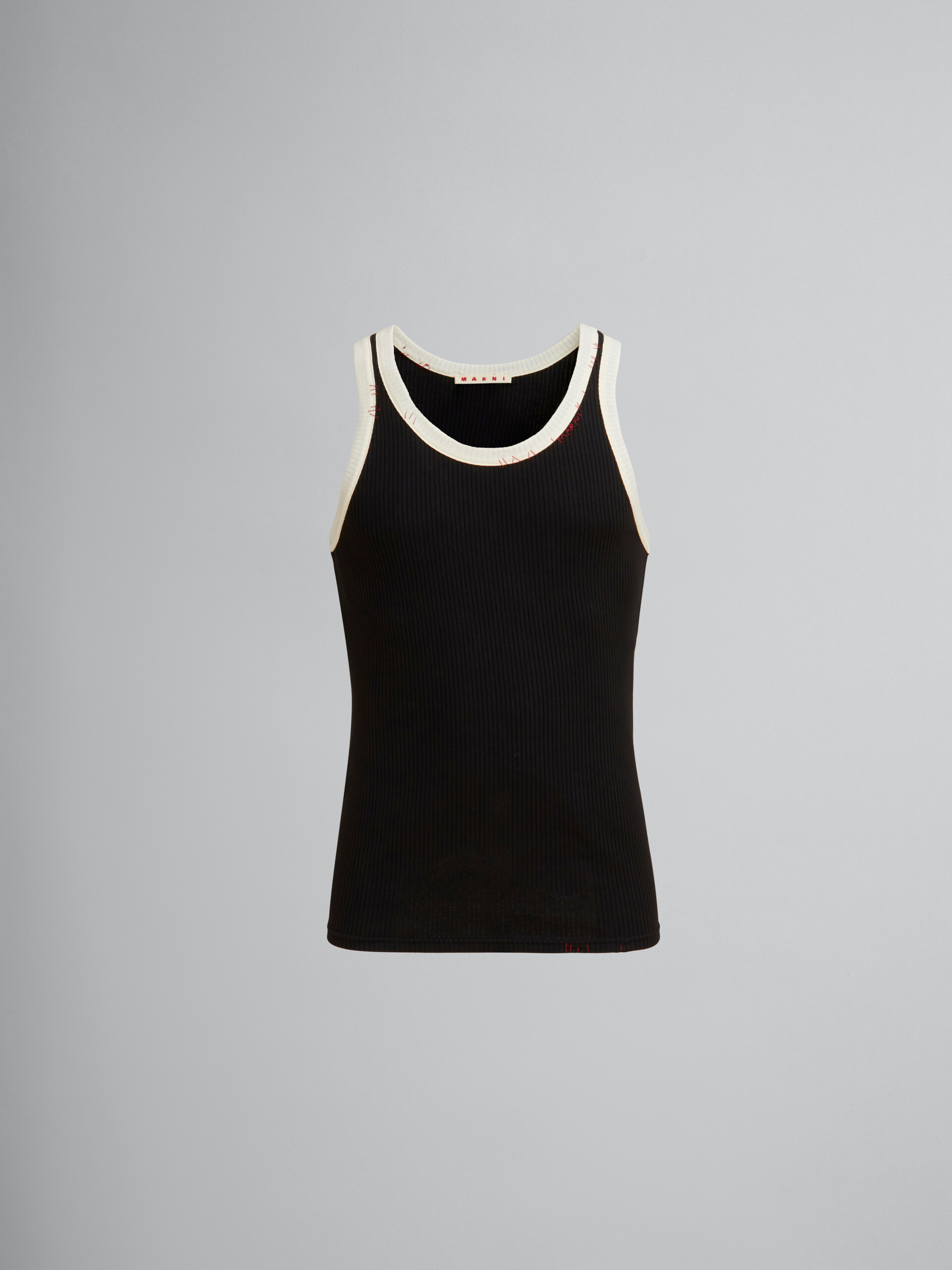 Black ribbed cotton tank top with Marni mending - Shirts - Image 1