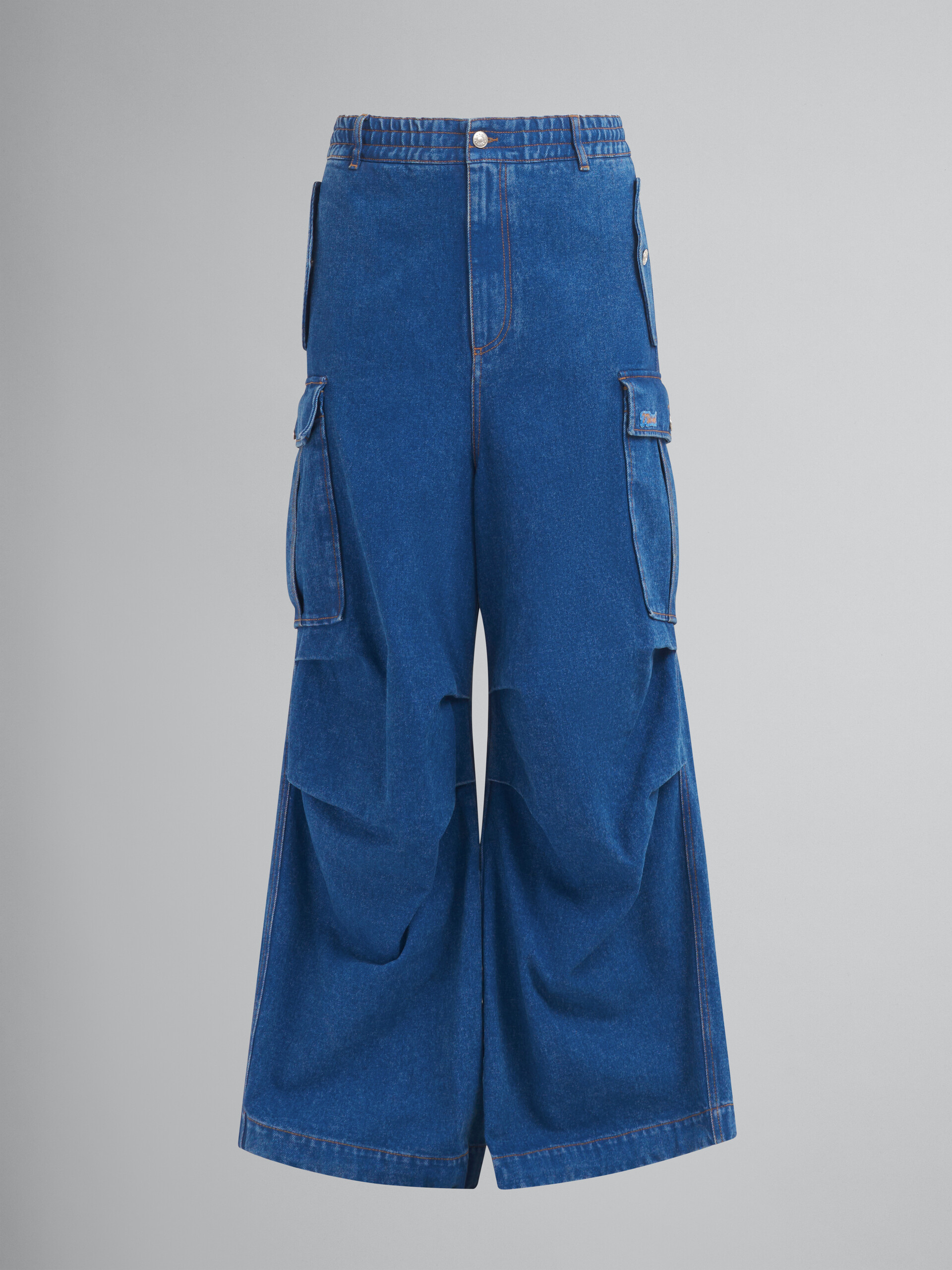 Dark blue denim cargo pants with Marni logo patch - Pants - Image 1