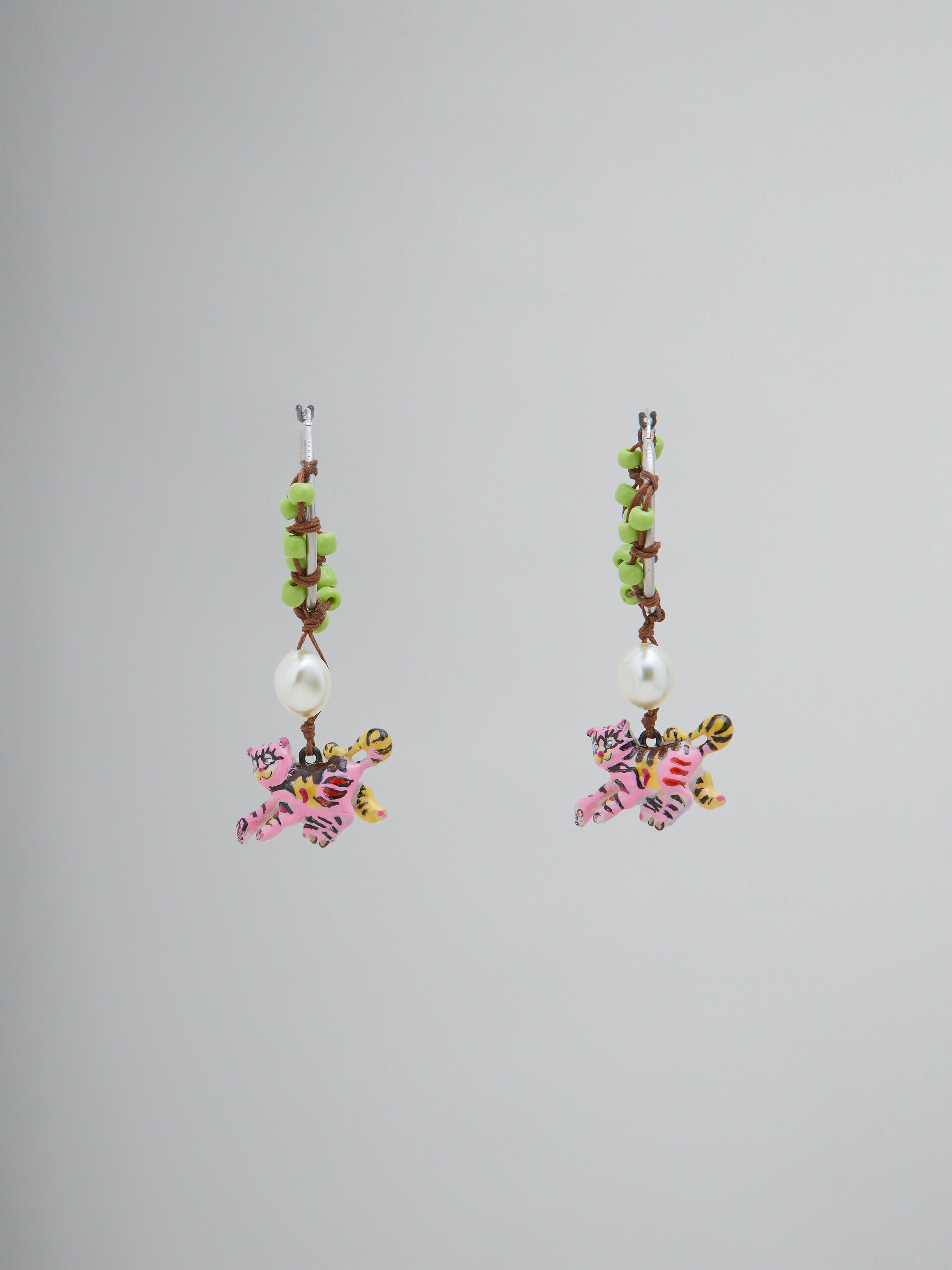 Beaded earrings with tiger pendants - Earrings - Image 1