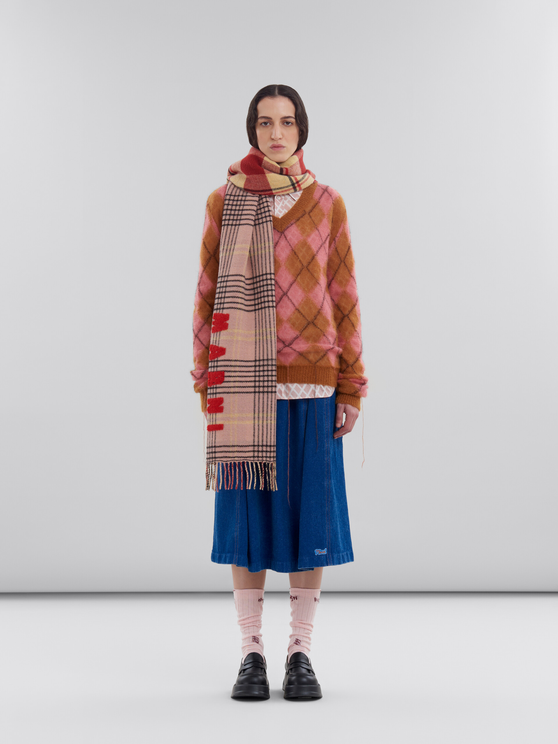 Pink double check wool scarf - Scarves - Image 2