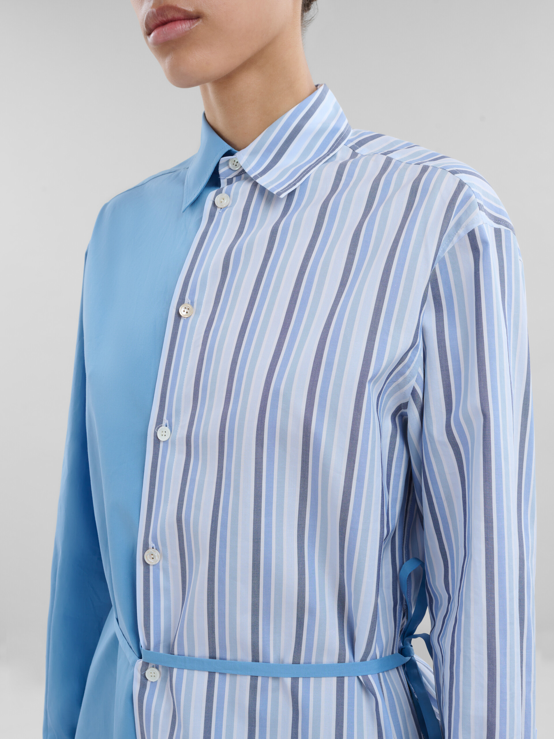 Blue organic poplin half-and-half shirt with tie - Shirts - Image 4