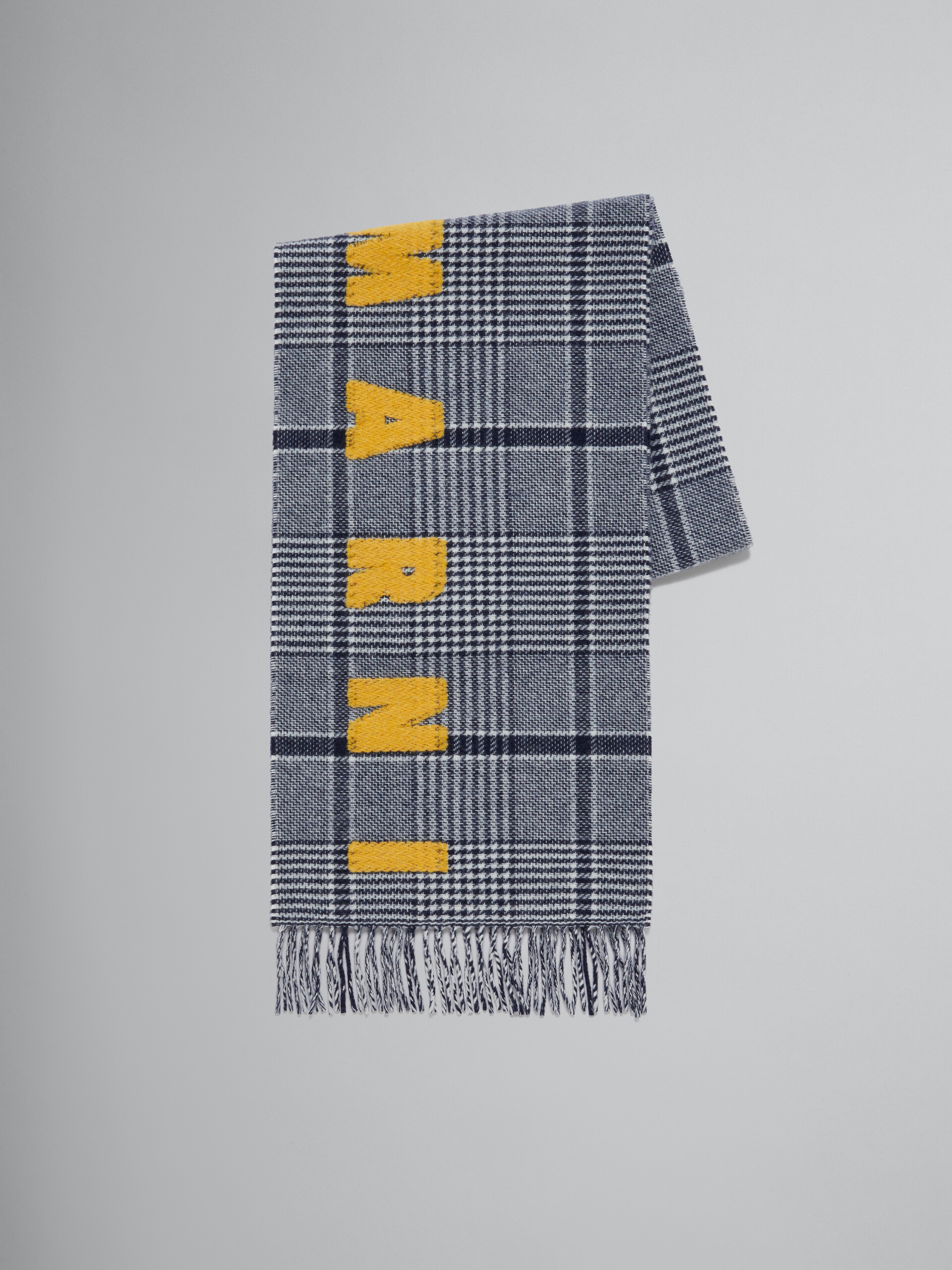 Écharpe en laine bleue à carreaux avec logo - Écharpes - Image 1