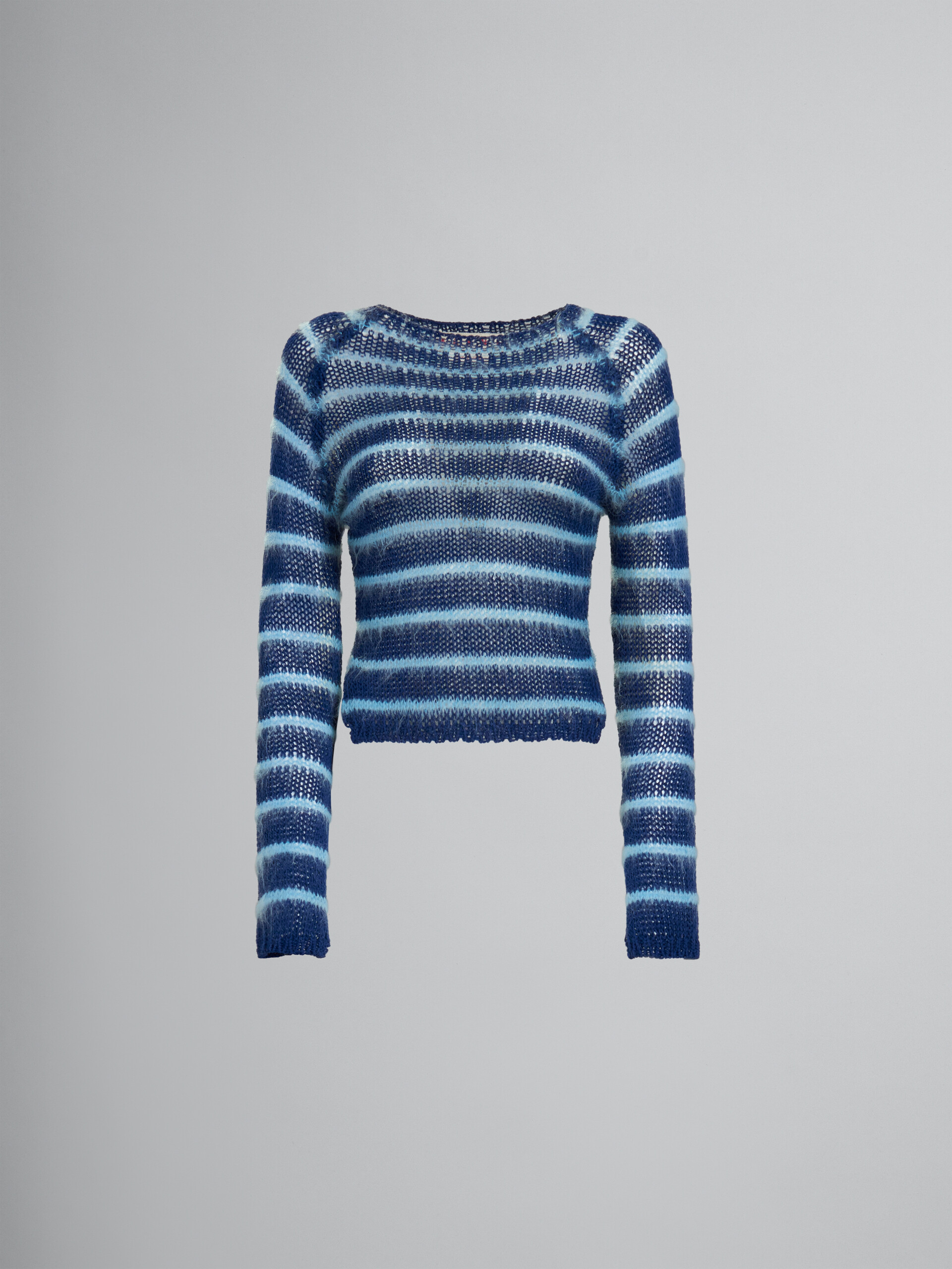 Maglione blu con scollo a barchetta e righe in mohair - Pullover - Image 1