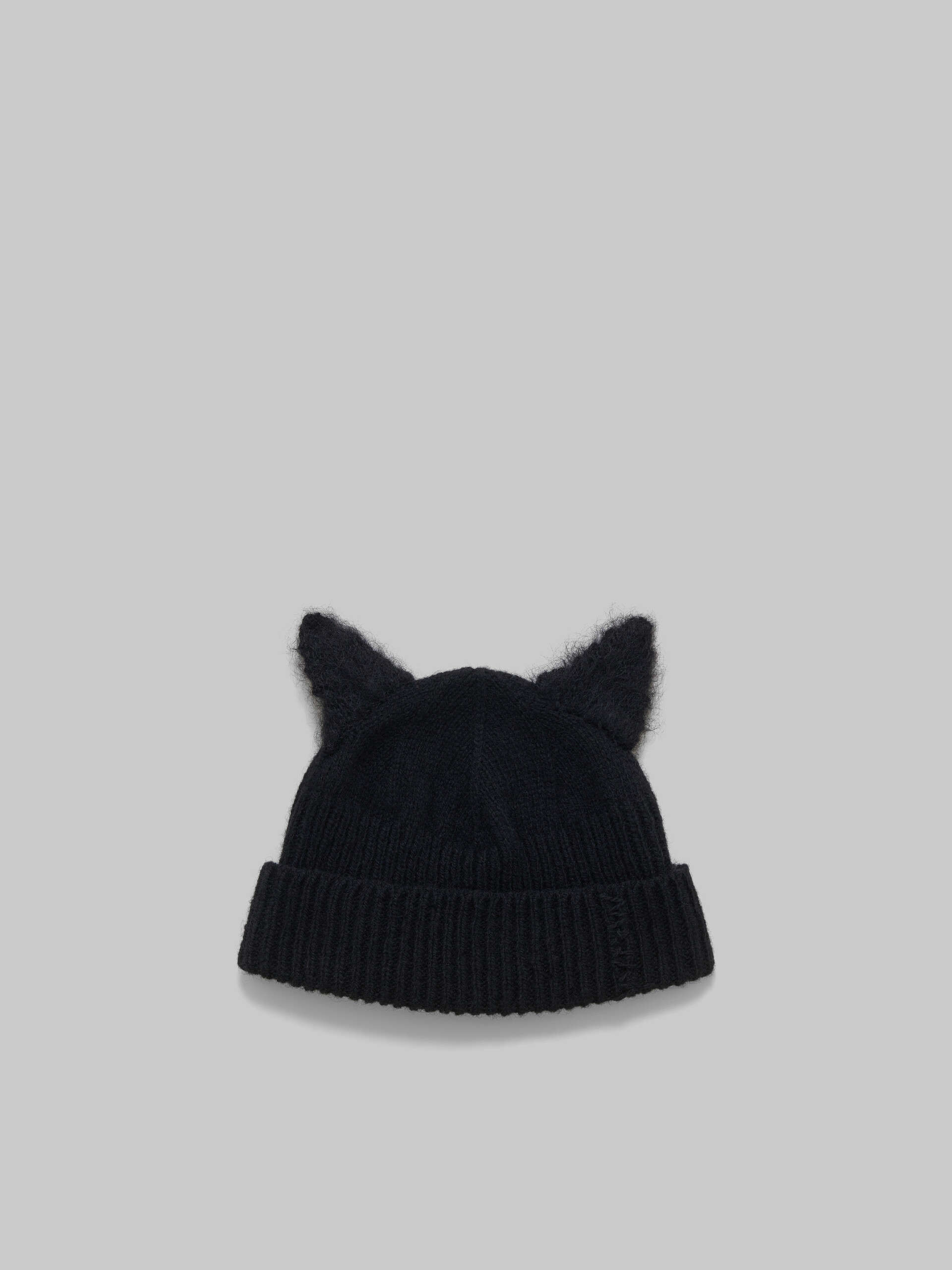 Bonnet en laine noire avec oreilles en mohair - Chapeau - Image 1