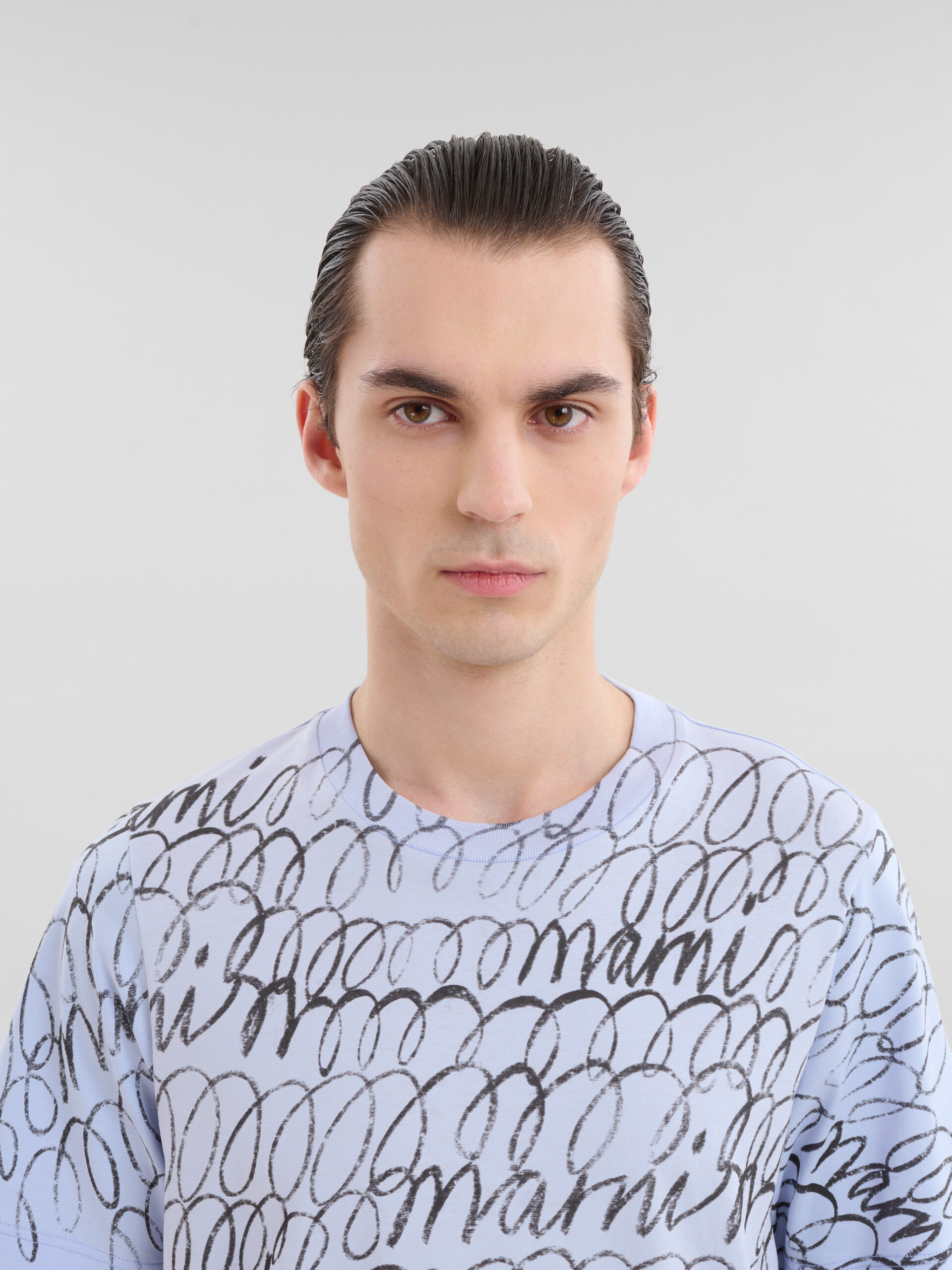 T-shirt en coton biologique bleu avec motif Marni Scribble - Chemises - Image 4