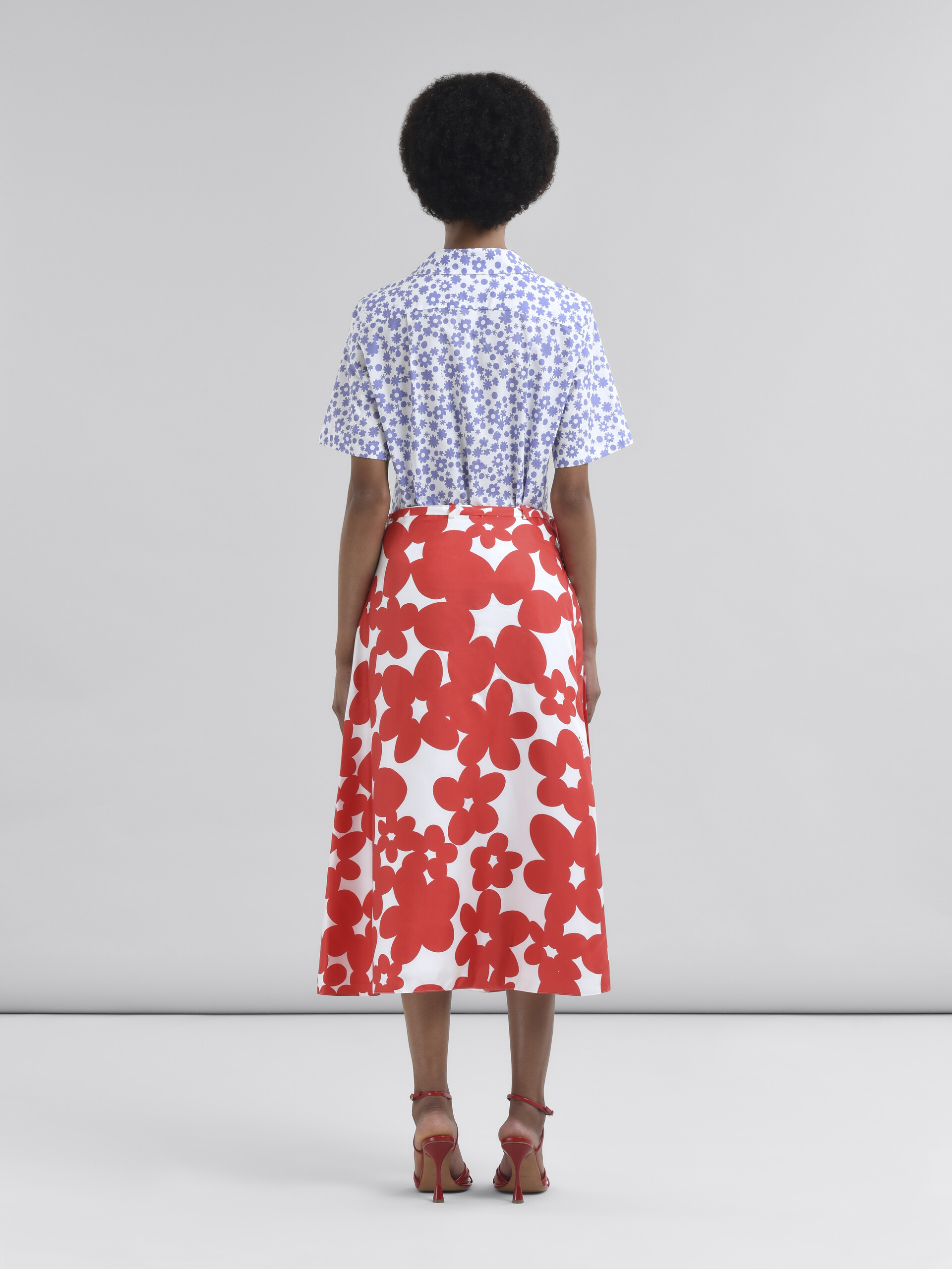 Red and white Dillies Print silk skirt - Skirts - Image 3