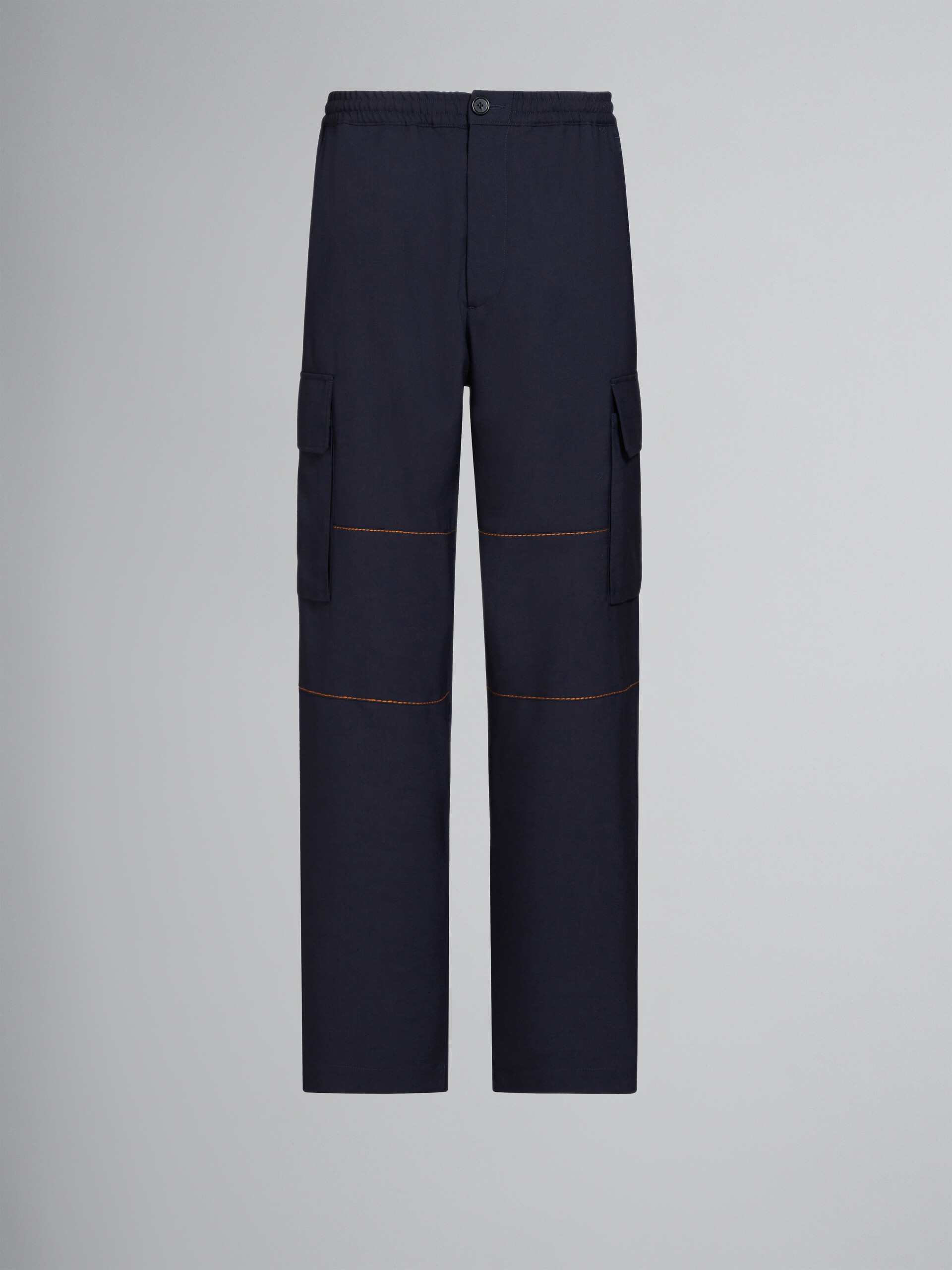 Pantalon cargo en laine tropicale bleue avec surpiqûres - Pantalons - Image 1