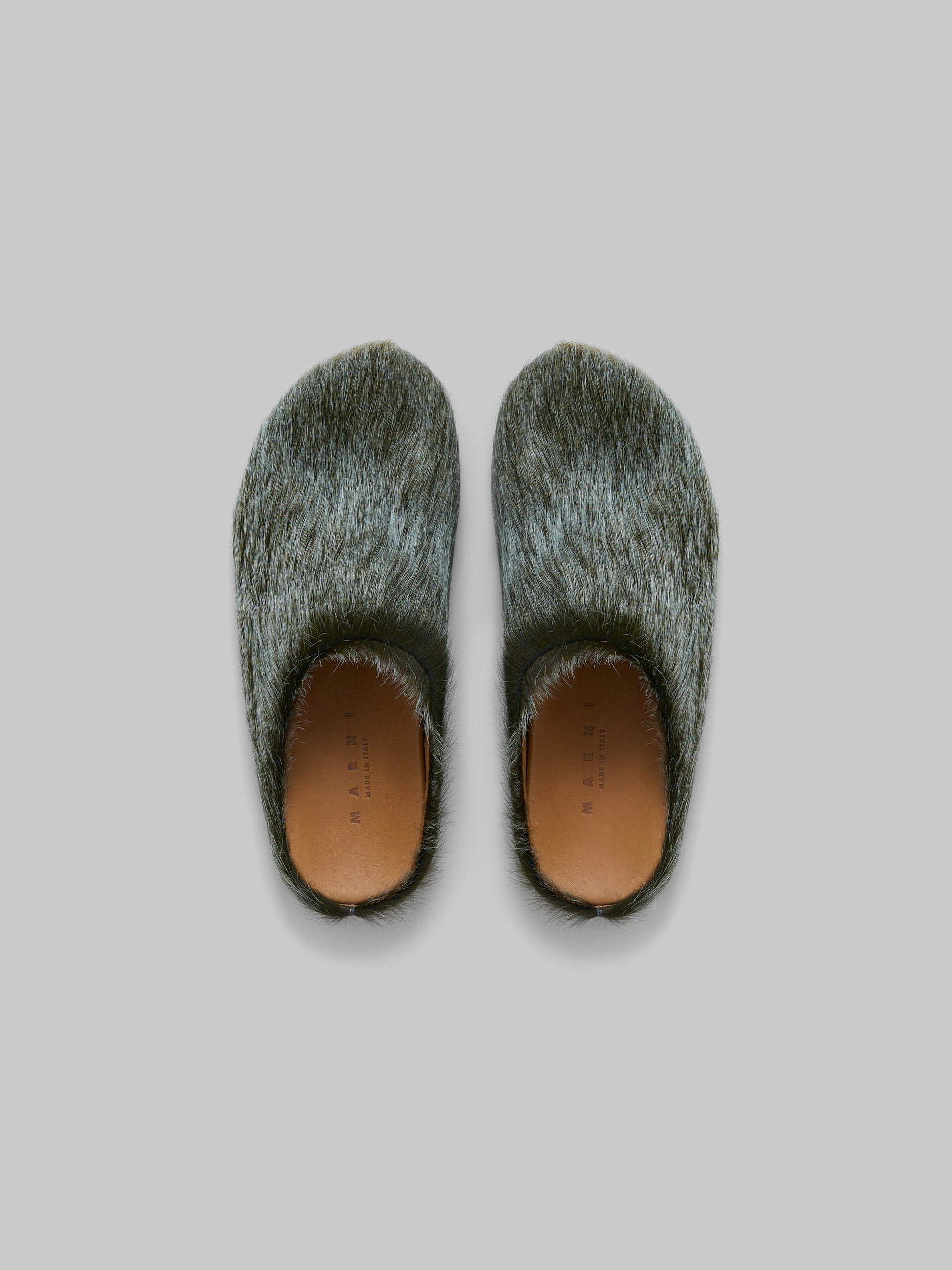 Blue-grey long hair calfskin Fussbett sabot - Clogs - Image 4