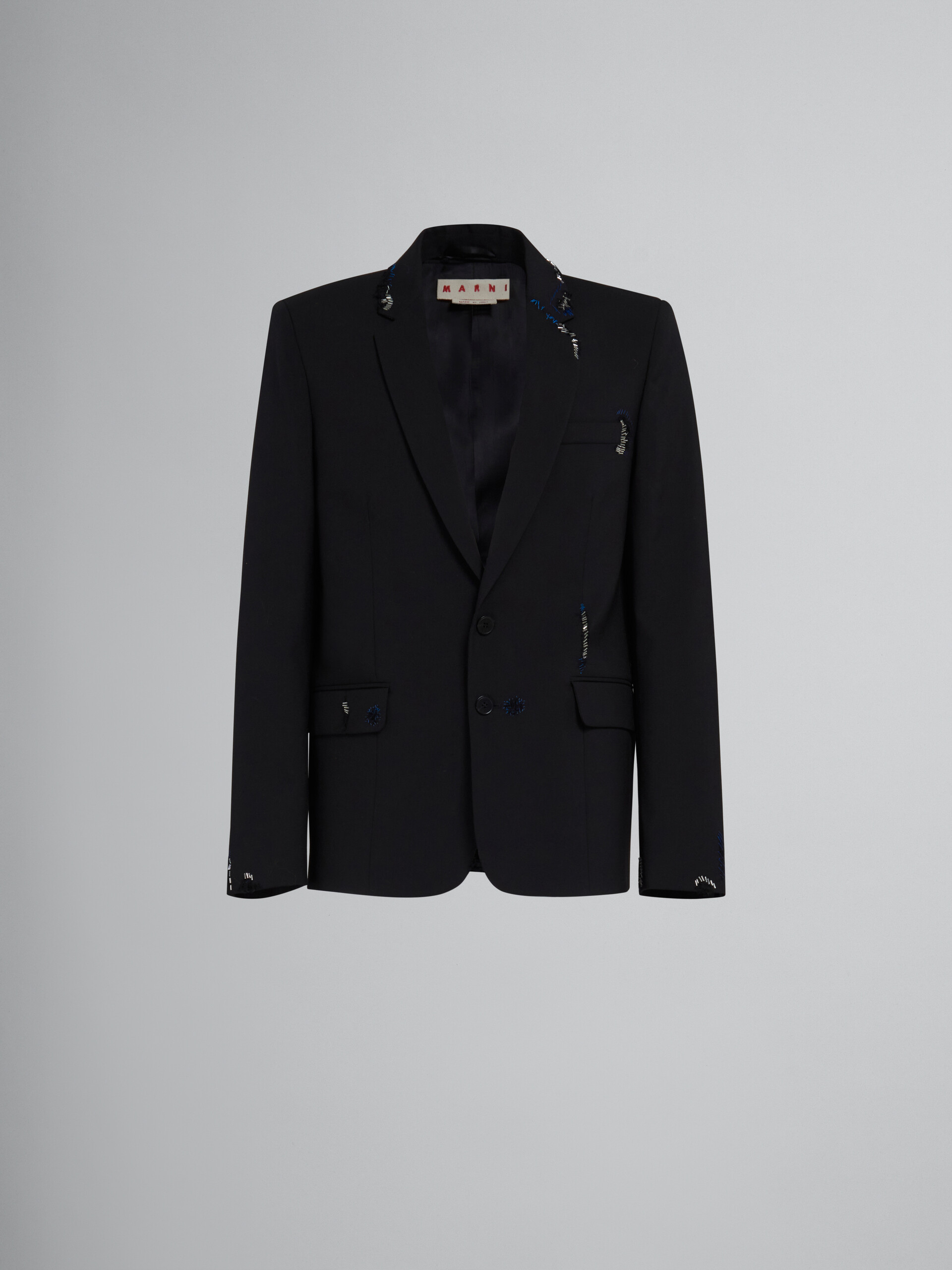 Veste en laine noire avec effet raccommodé en perles - Manteaux - Image 1