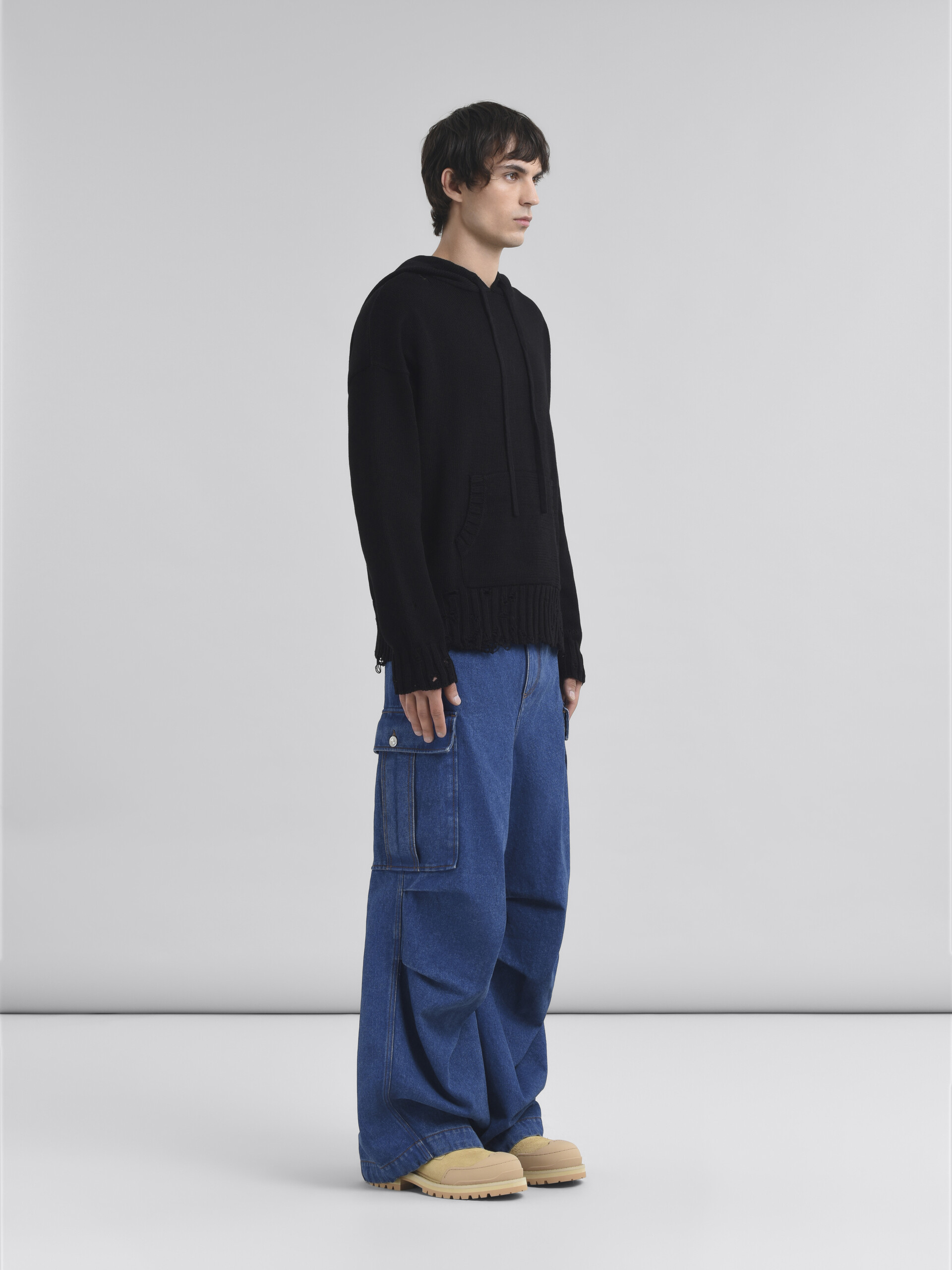 Dark blue denim cargo pants with Marni logo patch - Pants - Image 5