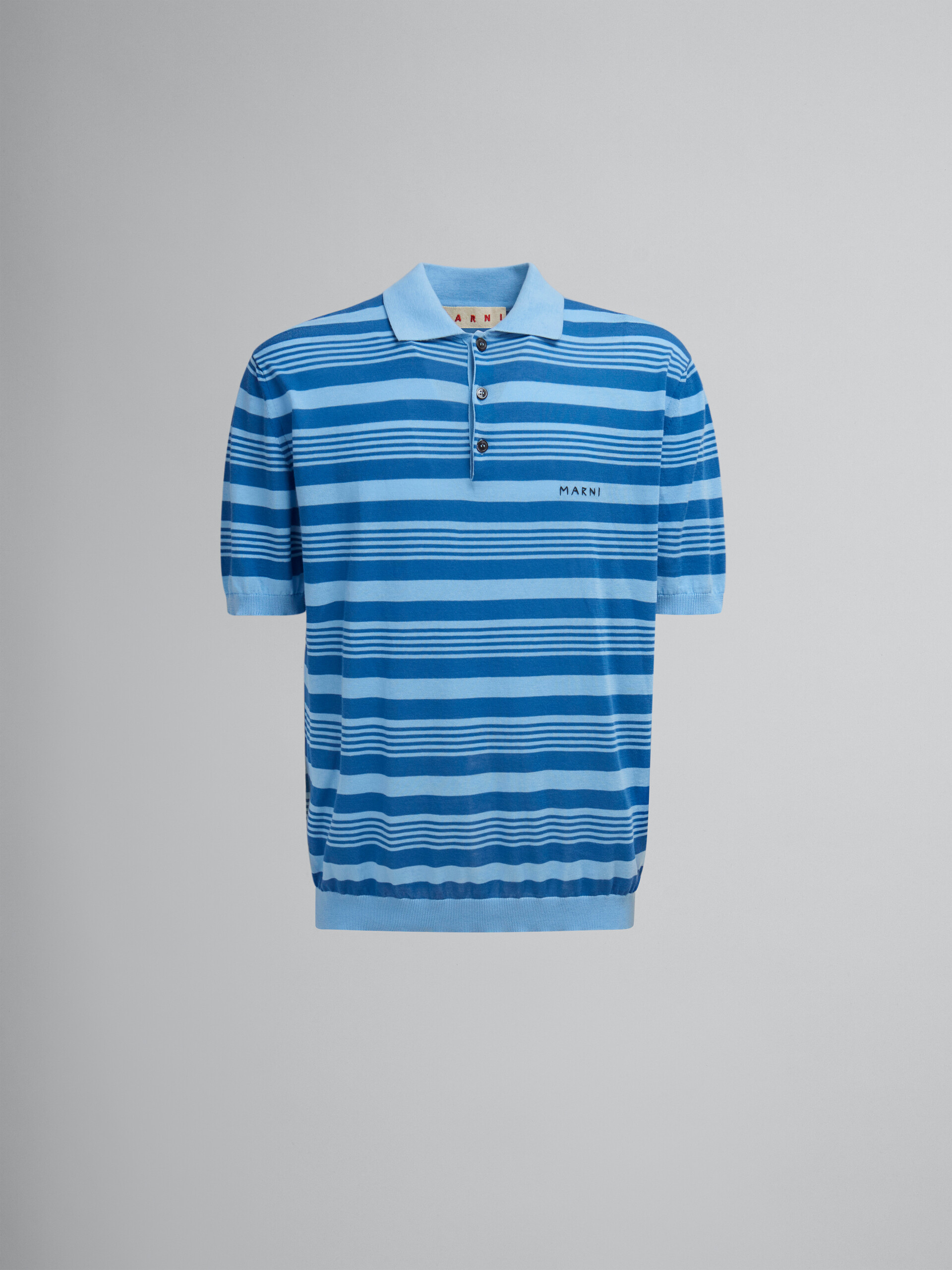 ブルー ストライプ コットン製 ポロシャツ、マルニメンディング - シャツ - Image 1