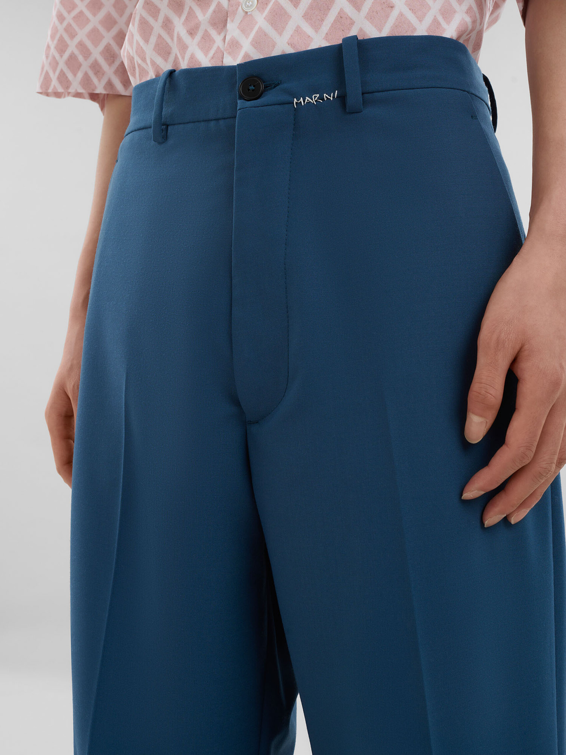 Blue wool trousers with Marni mending logo - Pants - Image 4