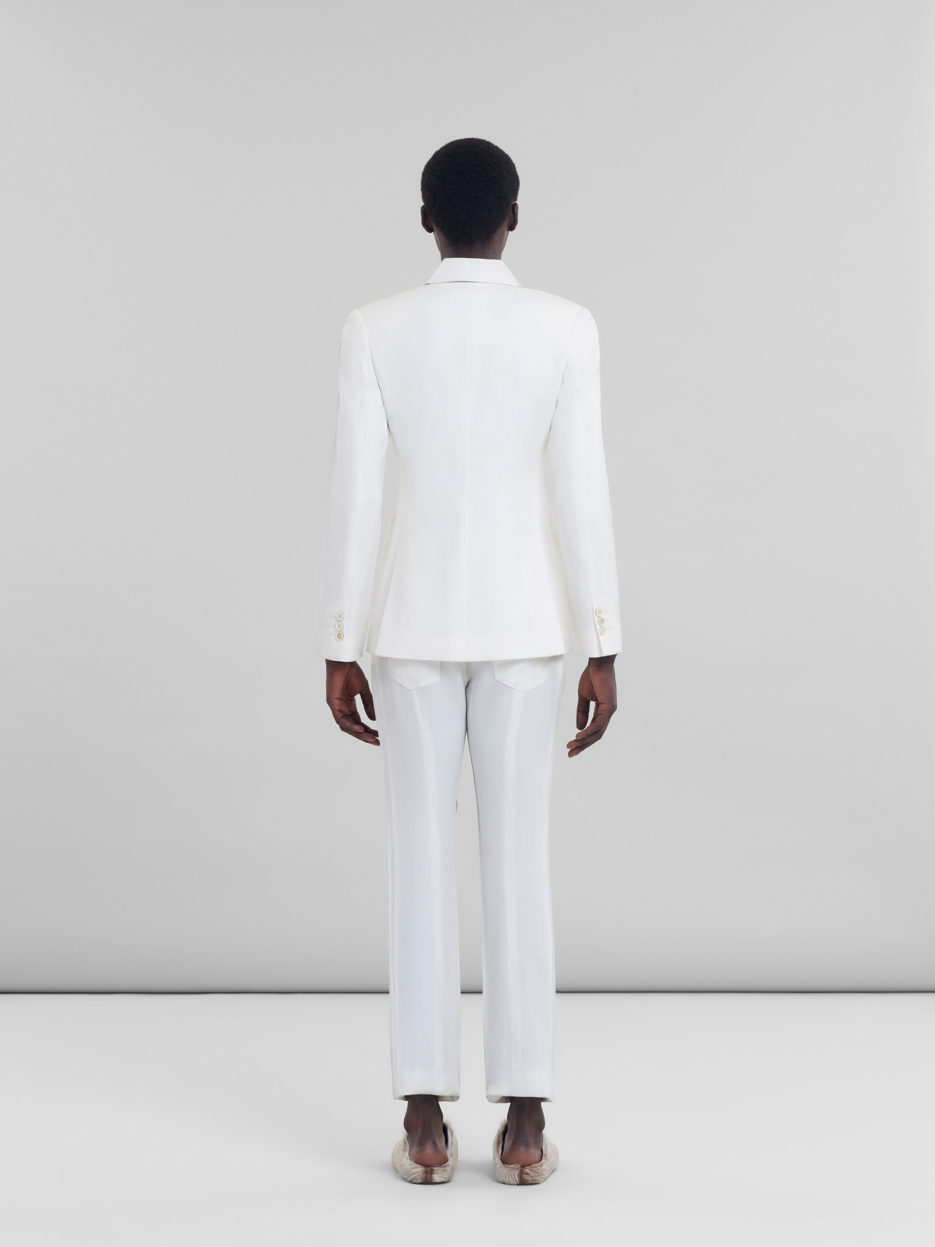 White wool and coated fabric five-pocket trousers - Pants - Image 3