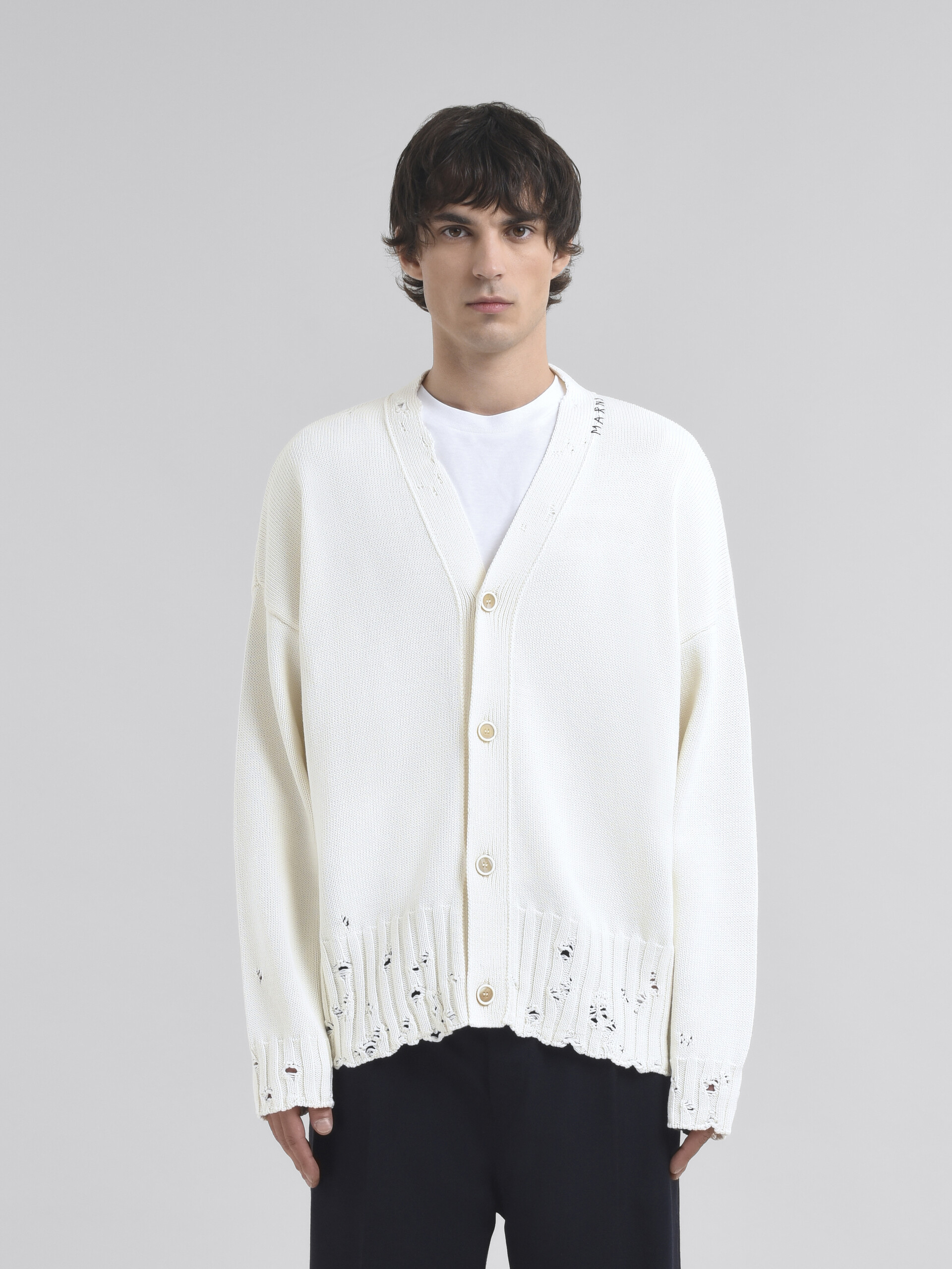 Brown dishevelled cotton cardigan with Marni Mending - Pullovers - Image 2