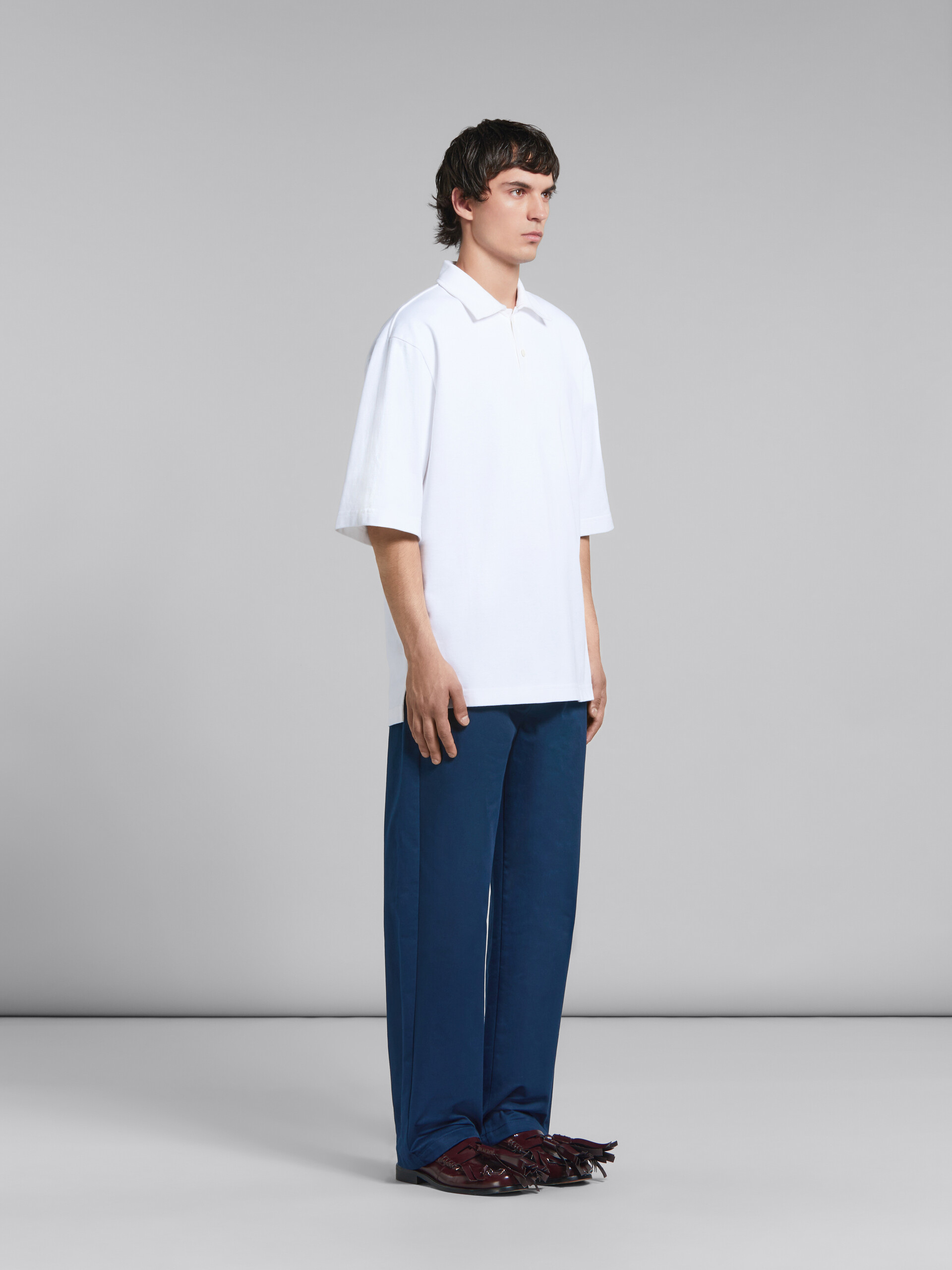 Blue organic gabardine trousers with back logo waist - Pants - Image 5
