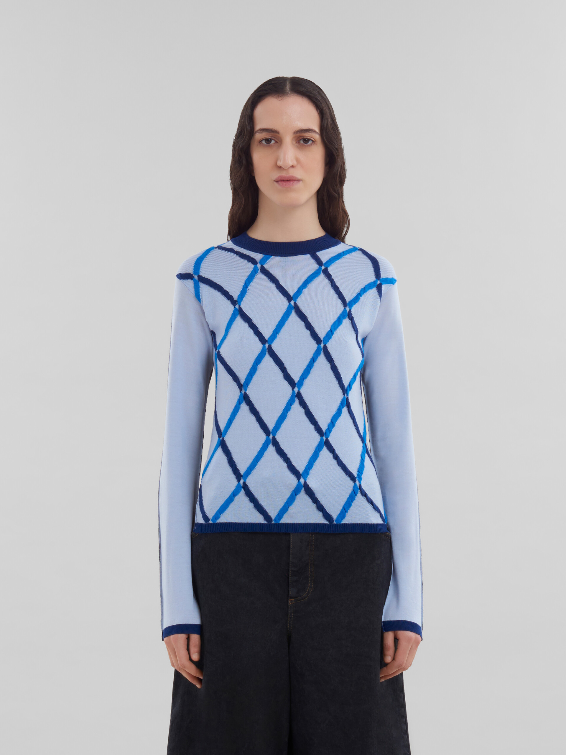 Light blue mohair-silk jumper with argyle front - Pullovers - Image 2