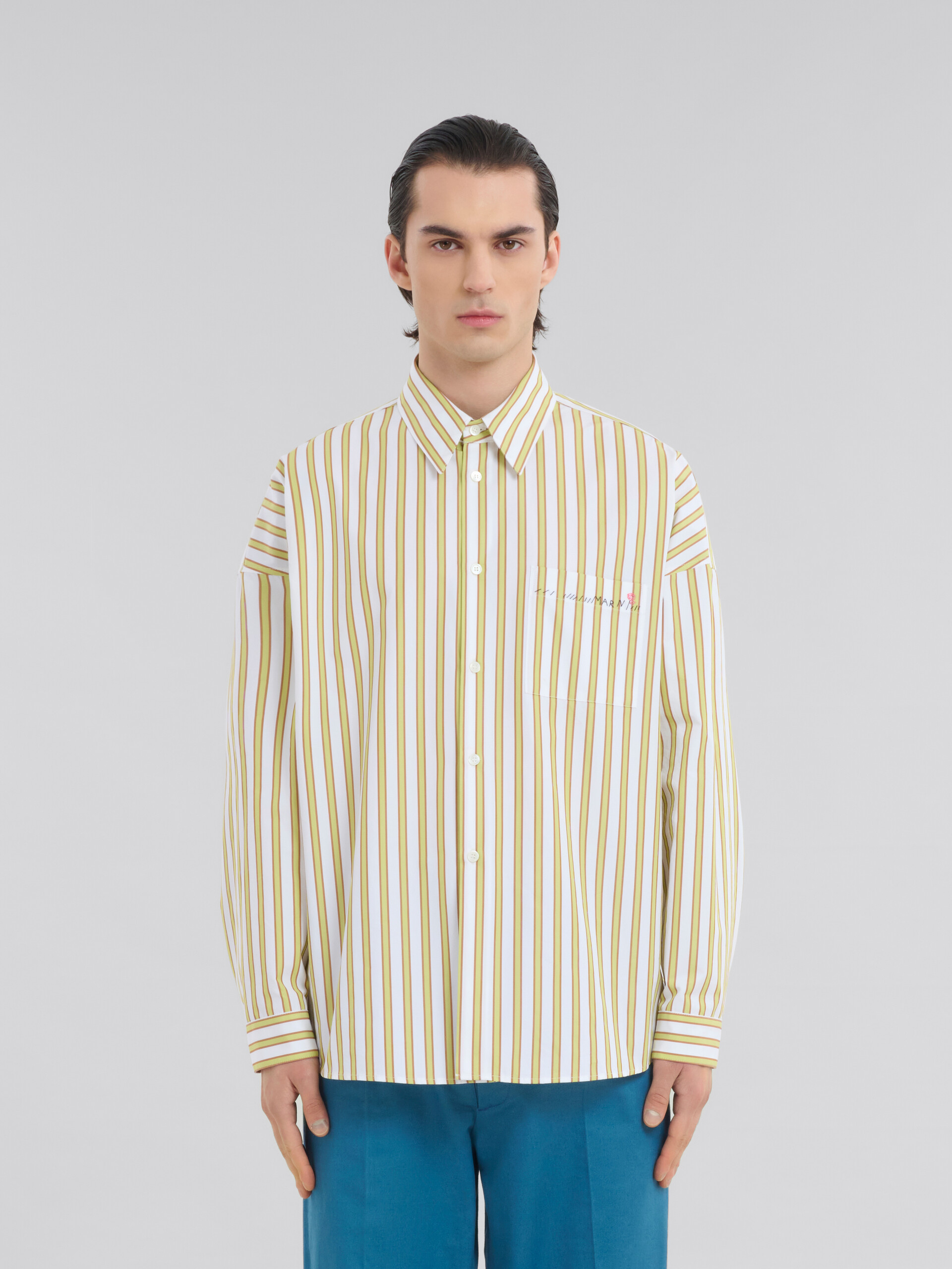 Yellow and orange striped organic poplin shirt - Shirts - Image 2