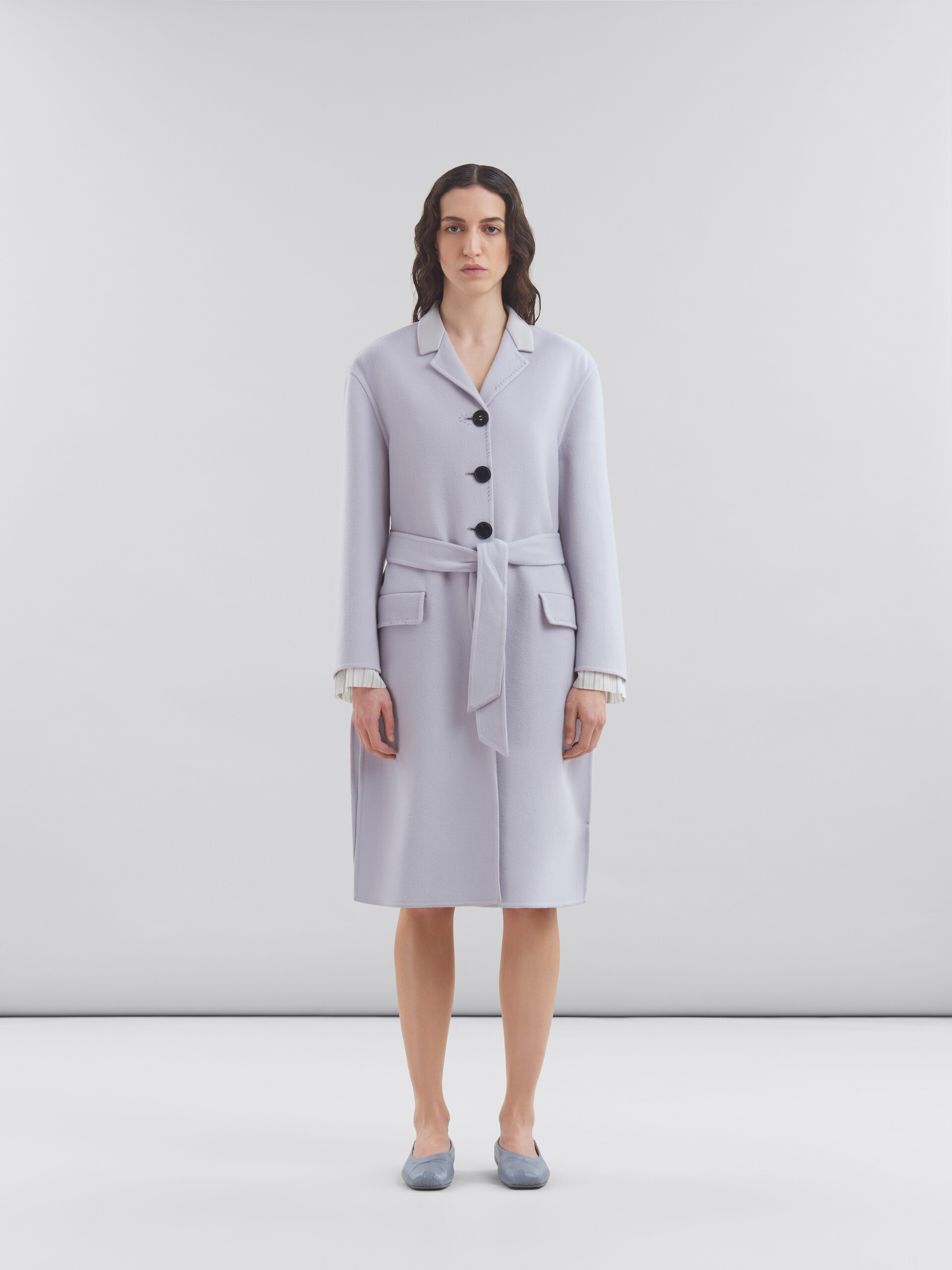 Purple felt coat with waist belt - Coat - Image 2