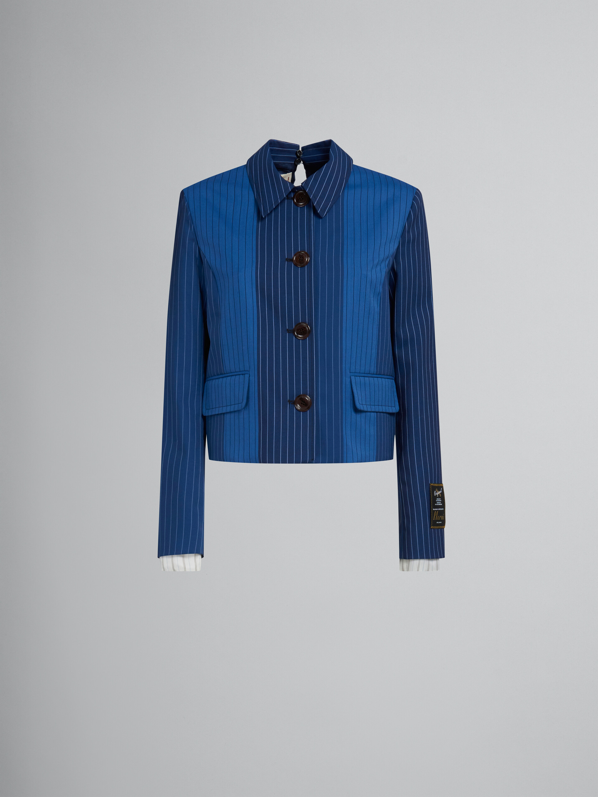 Veste en laine à fines rayures avec dégradé bleu - Manteaux - Image 1