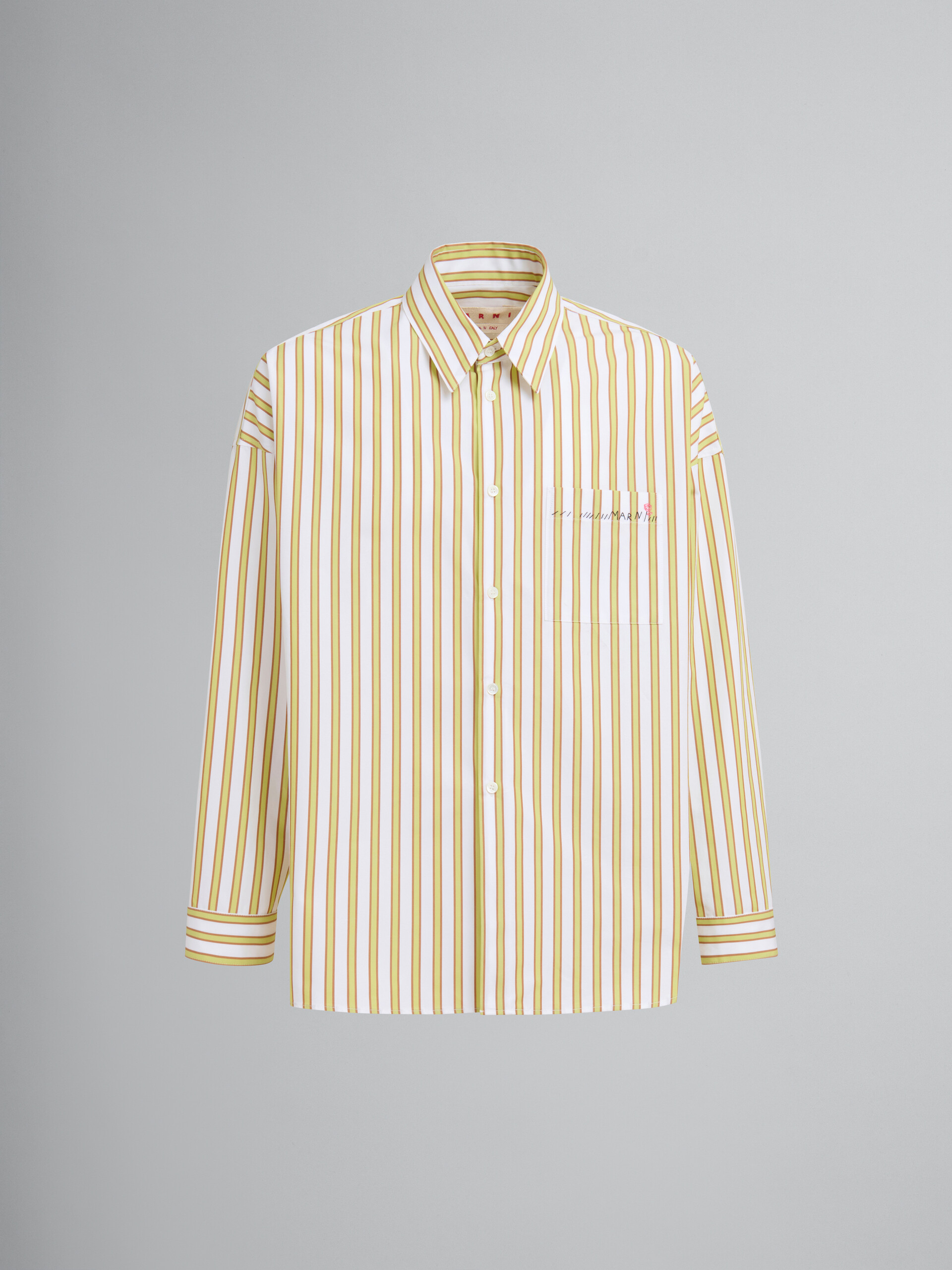 Yellow and orange striped organic poplin shirt - Shirts - Image 1