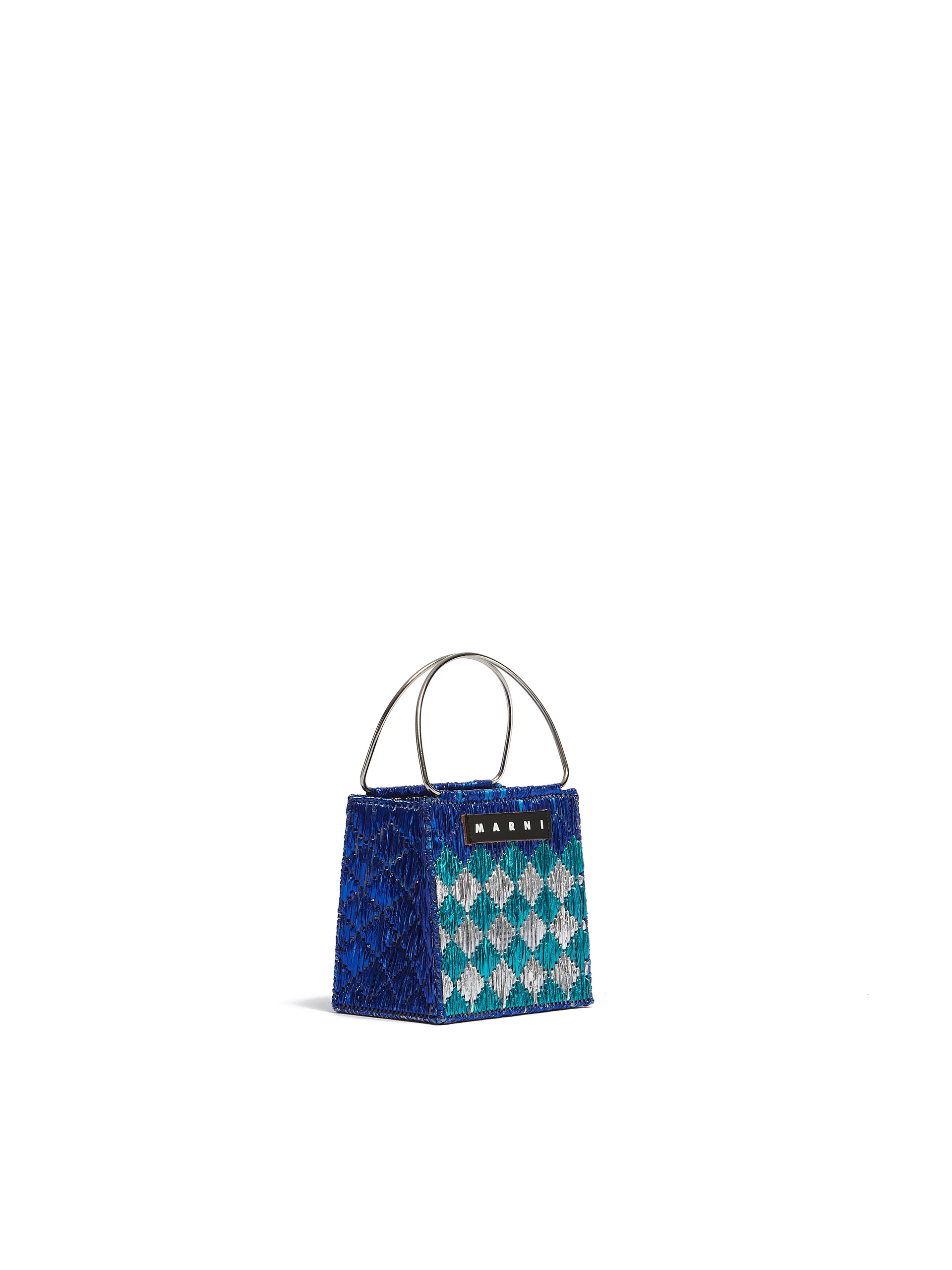 Metallic blue rhombus MARNI MARKET MINI bag - Shopping Bags - Image 2