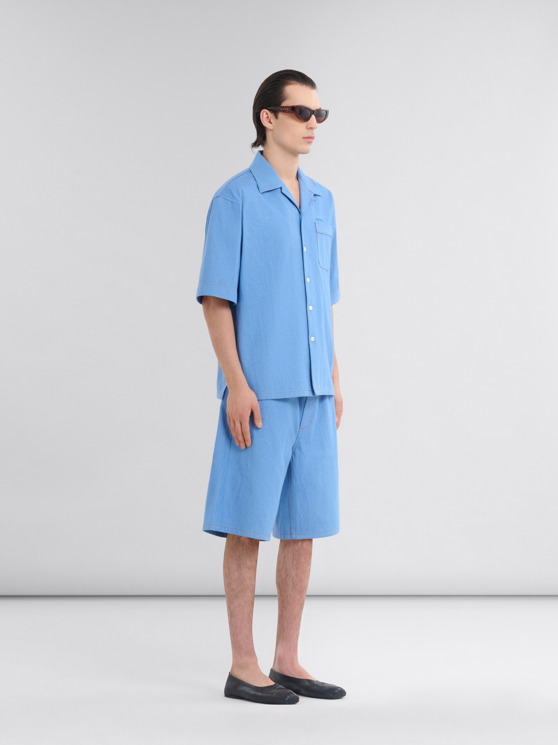 마르니 멘딩 로고 장식 블루 데님 볼링 셔츠 - 셔츠 - Image 5