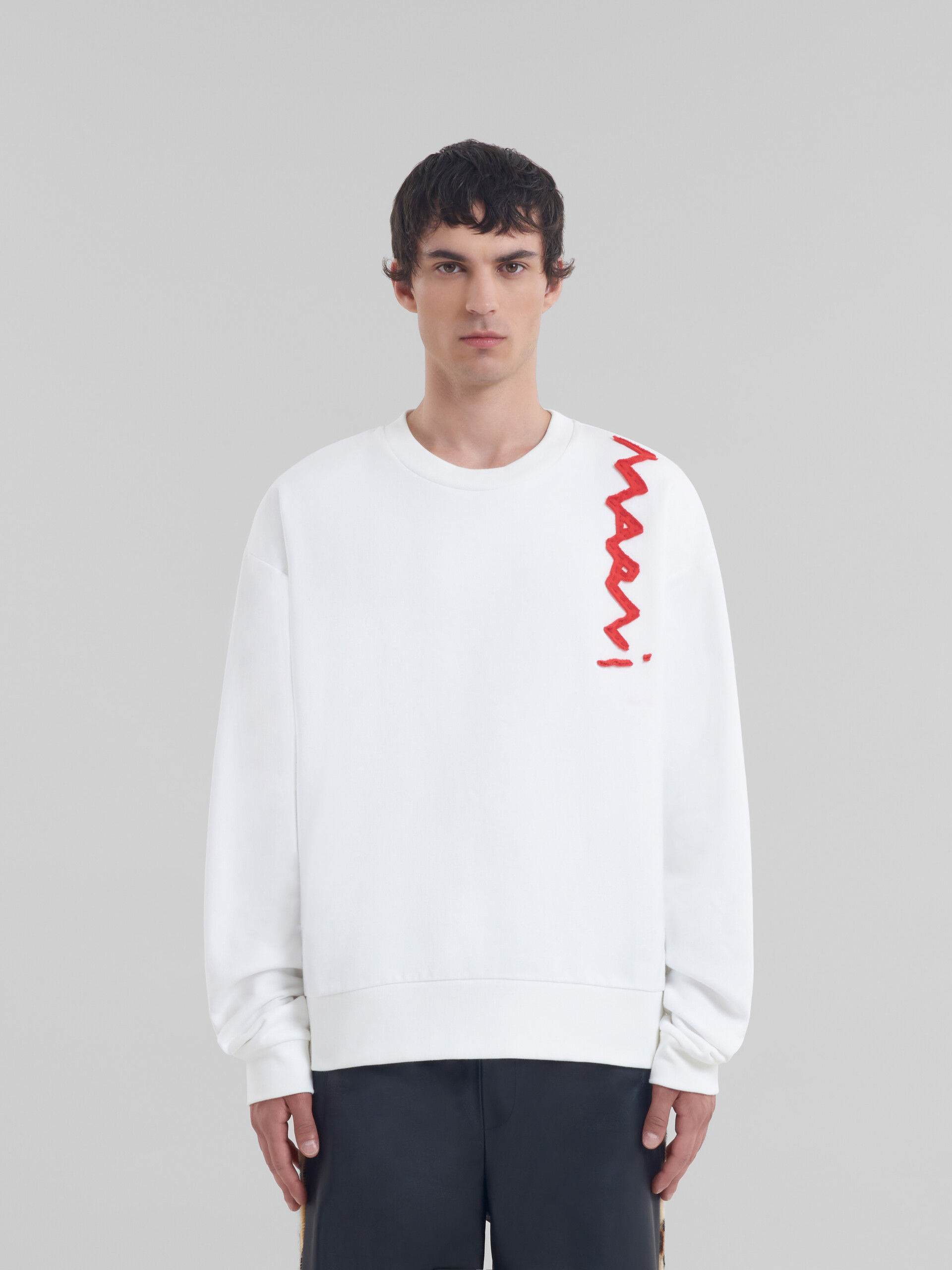 White cotton sweatshirt with Marni Mending logo - Sweaters - Image 2