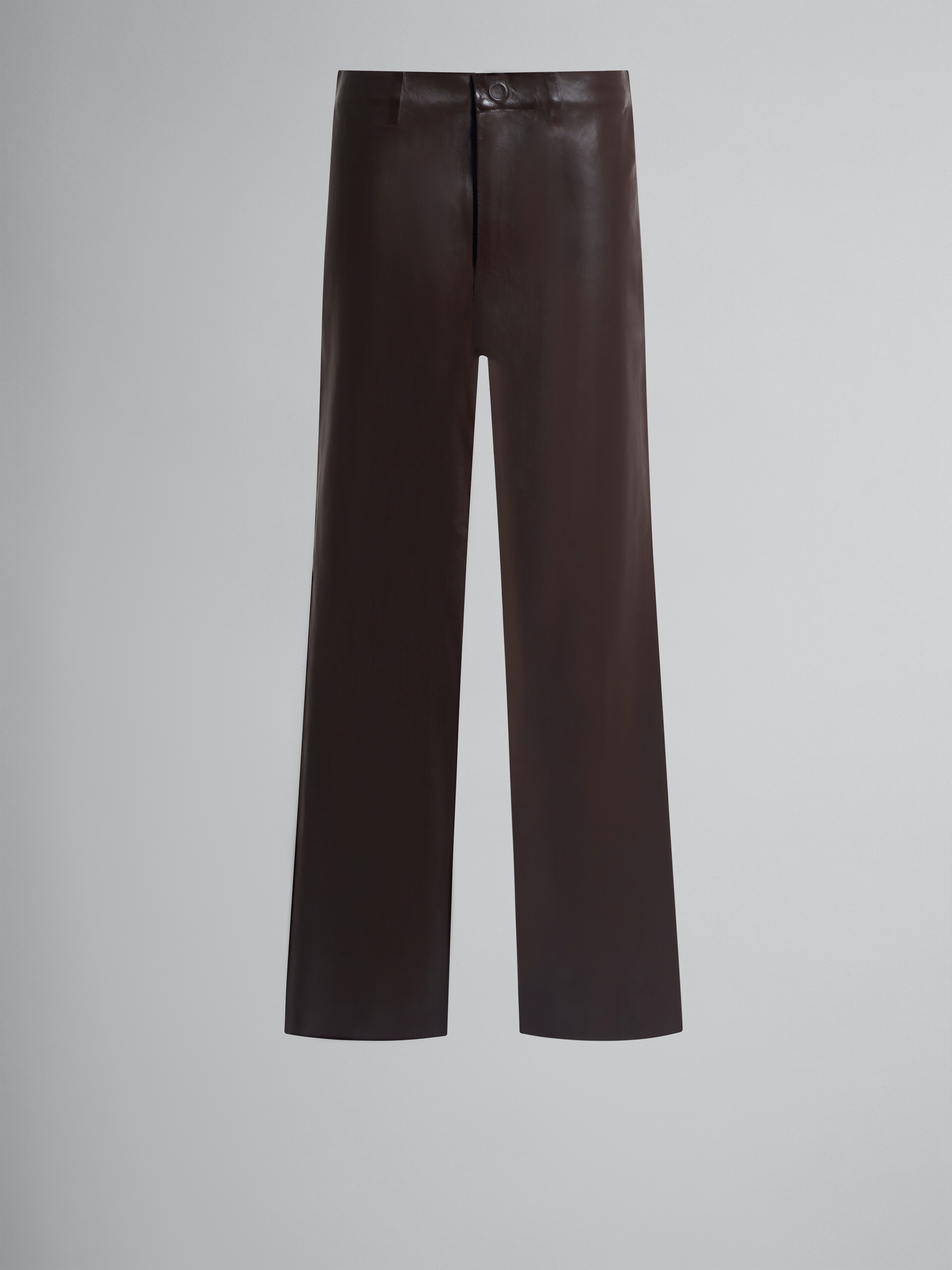 Brown wool and coated fabric trousers - Pants - Image 1