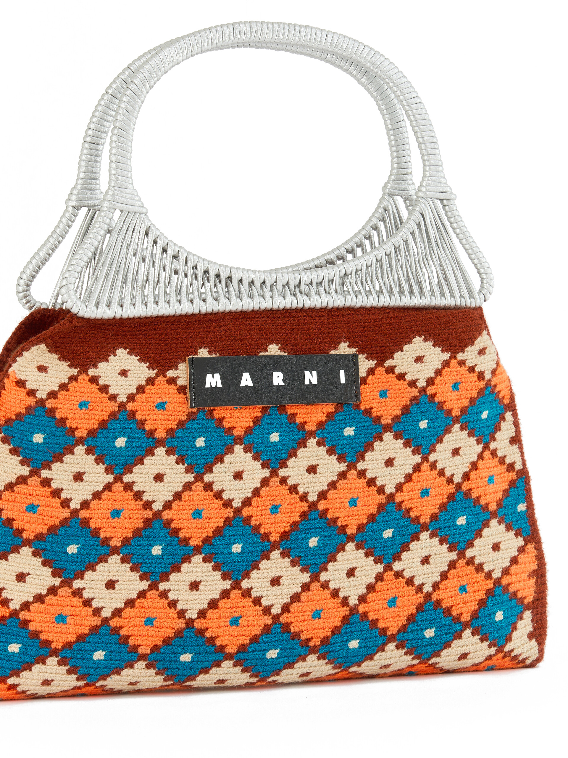 Orange geometric cotton knit MARNI MARKET handbag - Shopping Bags - Image 4