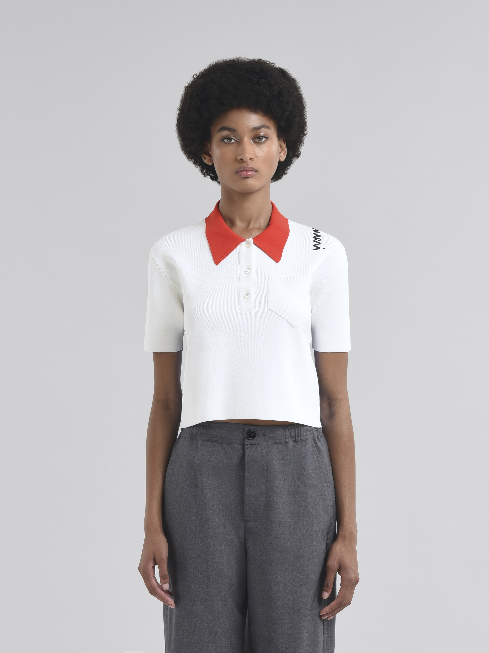 White technical viscose polo with contrasting back panel - Shirts - Image 2