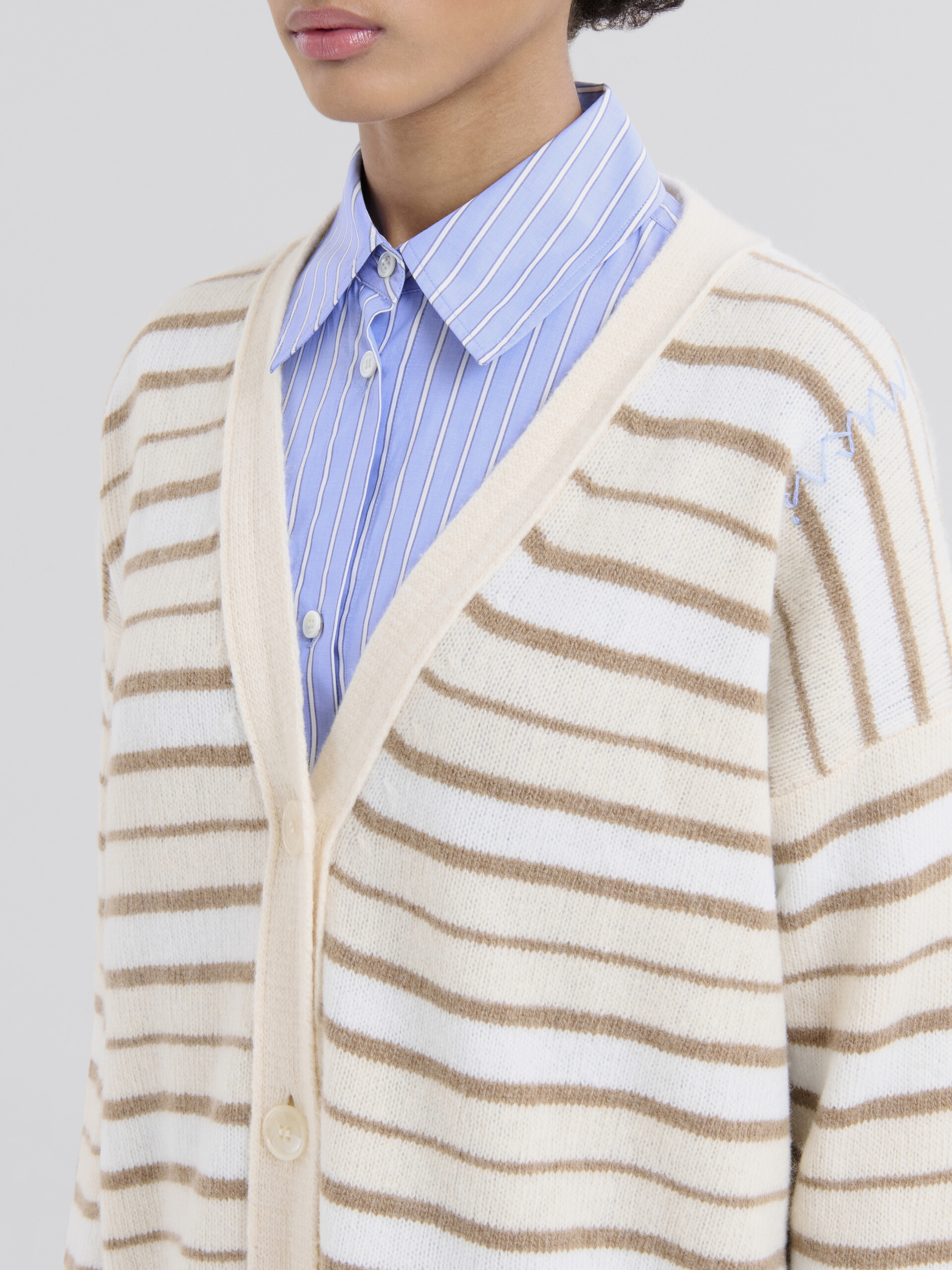 Ivory striped cashmere blend cardigan - Pullovers - Image 4