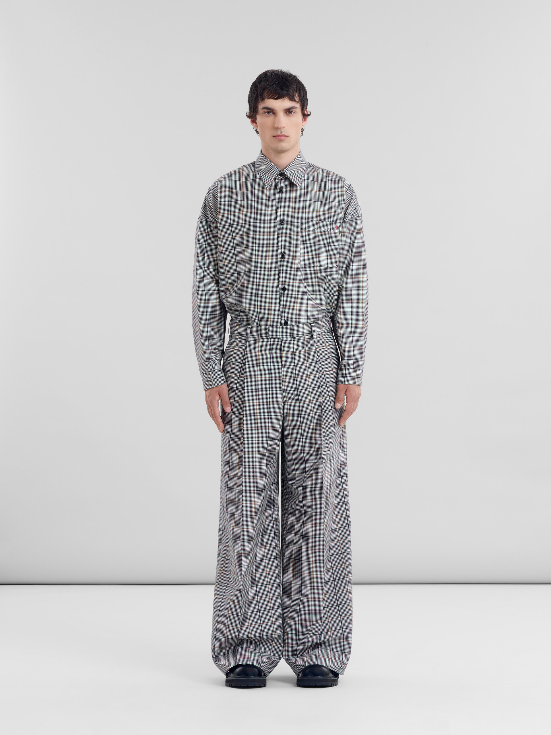 Deep blue checked tech wool trousers with pleats - Pants - Image 2