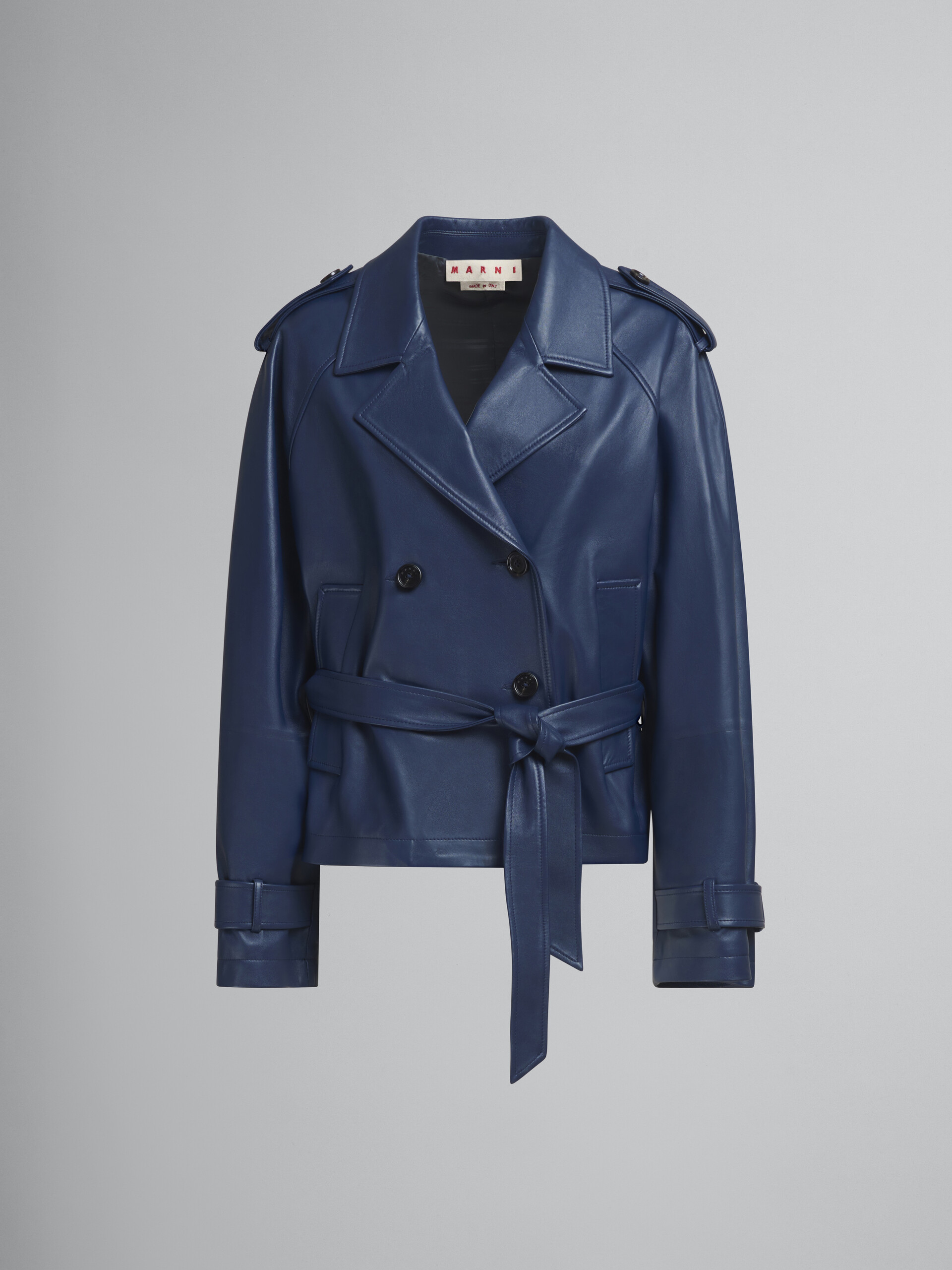 Short blue nappa trench - Jackets - Image 1