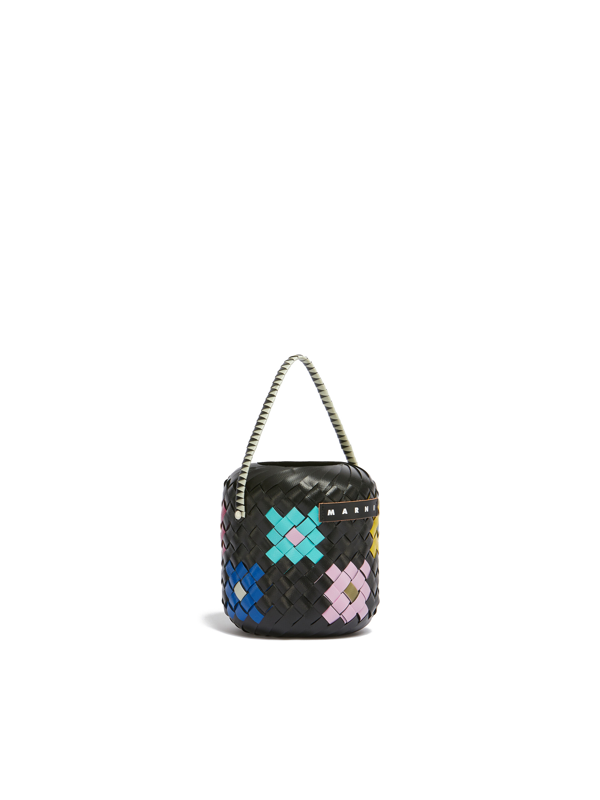 Borsa MARNI MARKET BUCKET Piccola in intrecciato a fiori nero - Borse shopping - Image 2