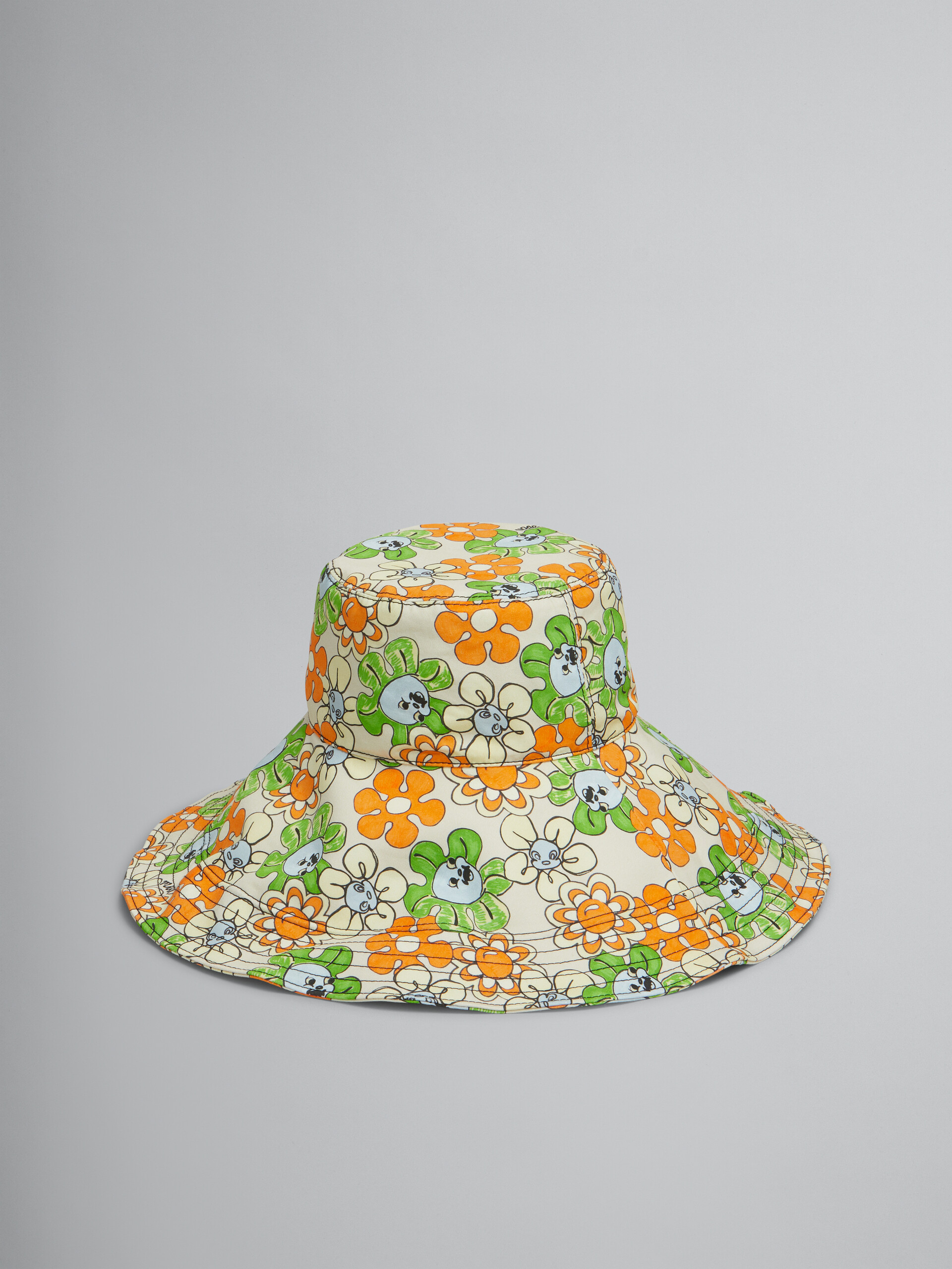 오렌지 & 그린 프린티드 오가닉 개버딘 햇 - 모자 - Image 1