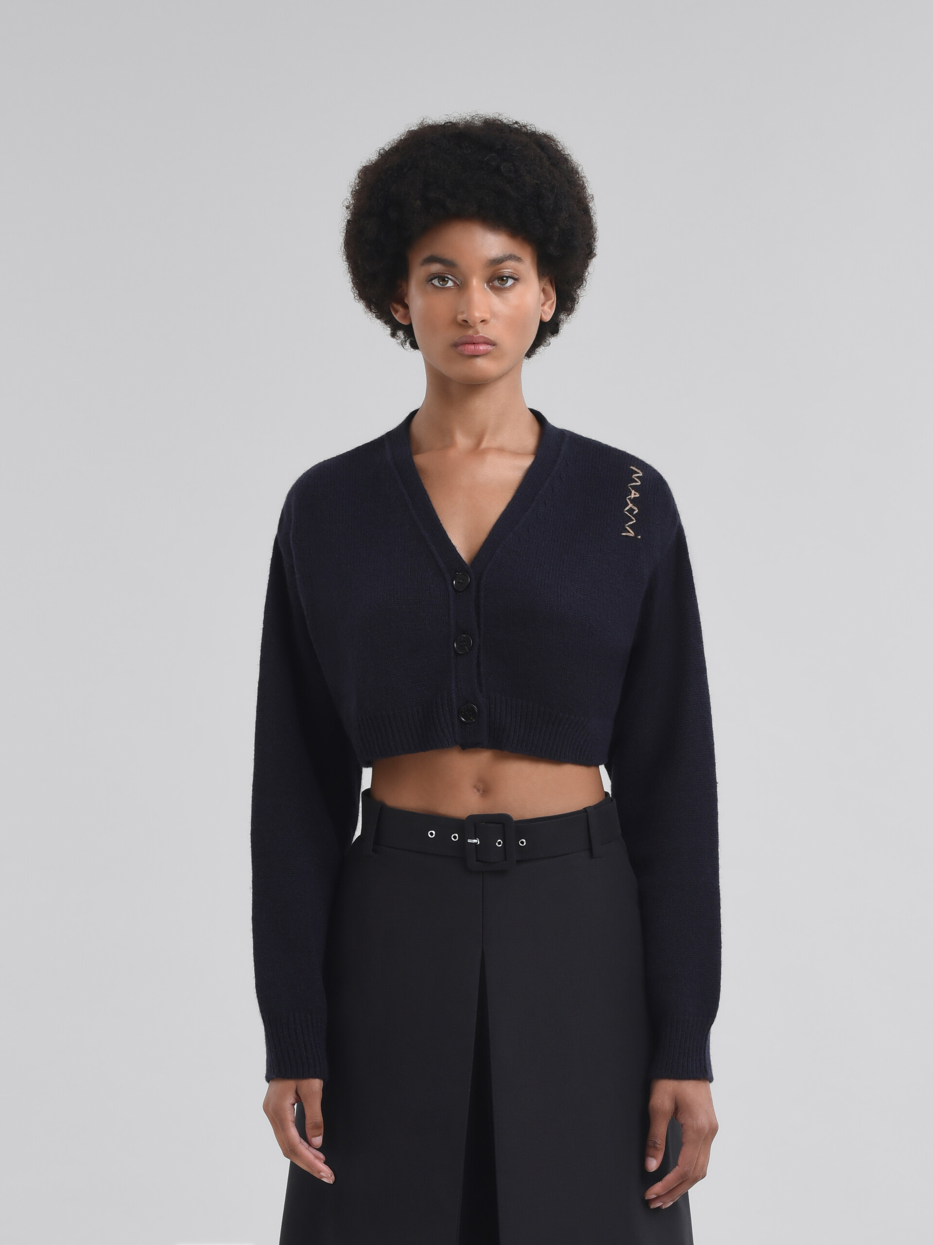 Cropped blue cashmere cardigan with Marni Symbol - Pullovers - Image 2