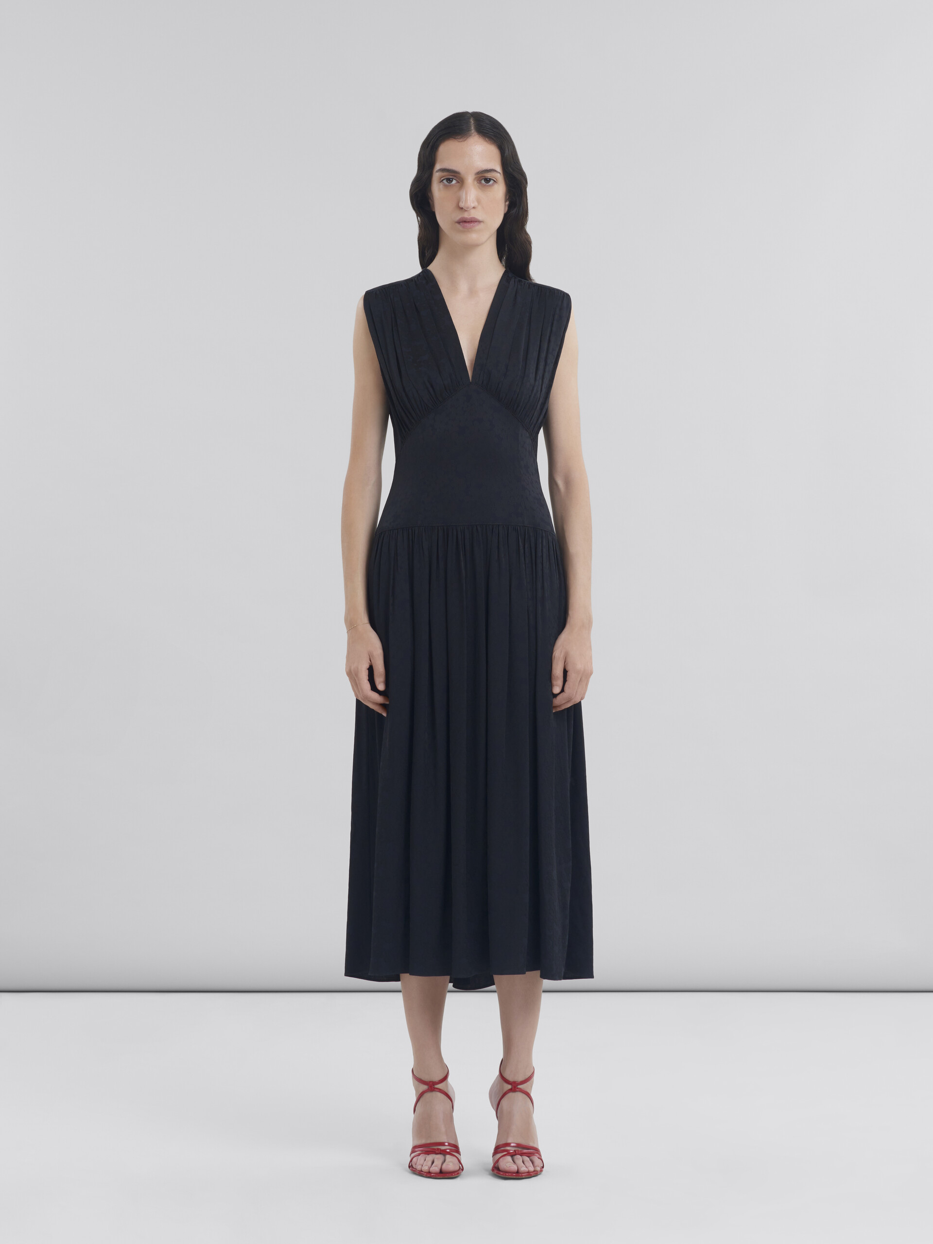 Black silk jacquard midi dress - Dresses - Image 2