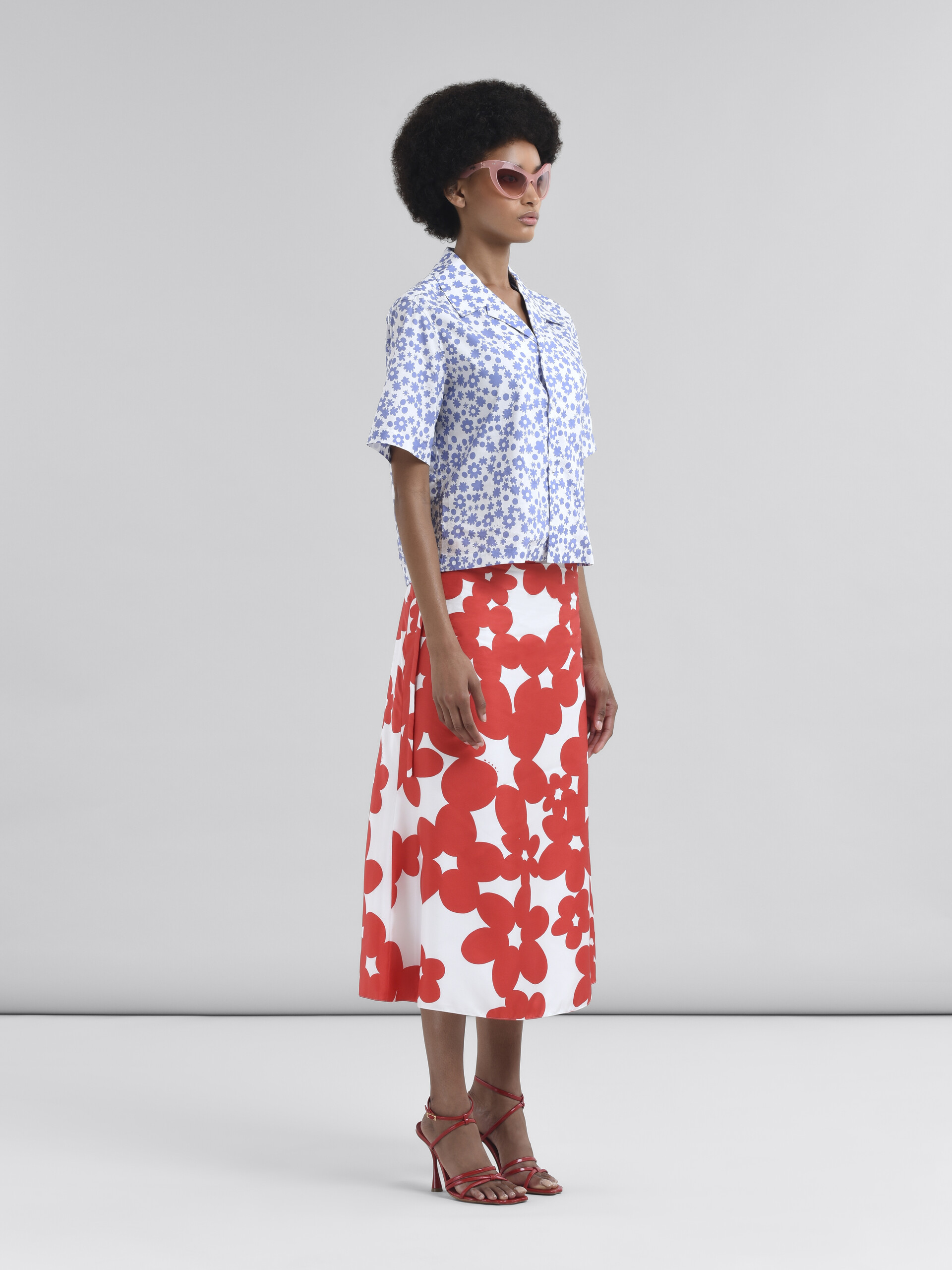 Red and white Dillies Print silk skirt - Skirts - Image 5