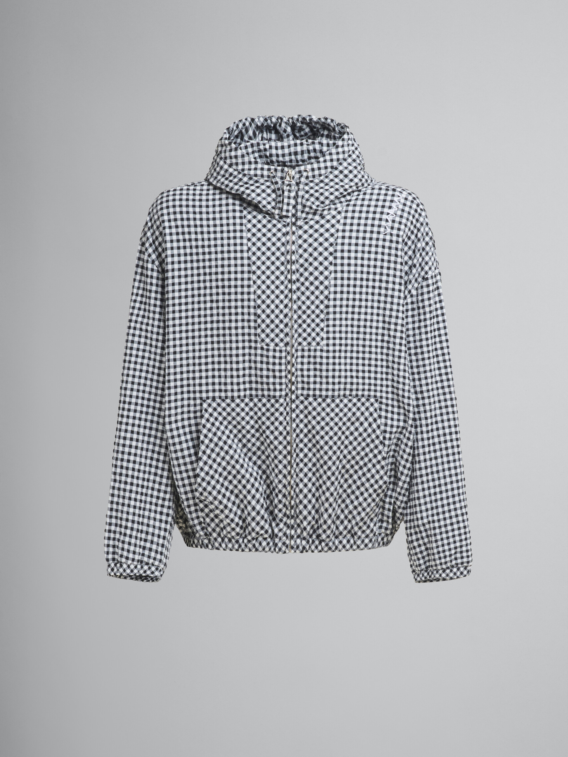 Black and white checked seersucker hooded jacket - Jackets - Image 1