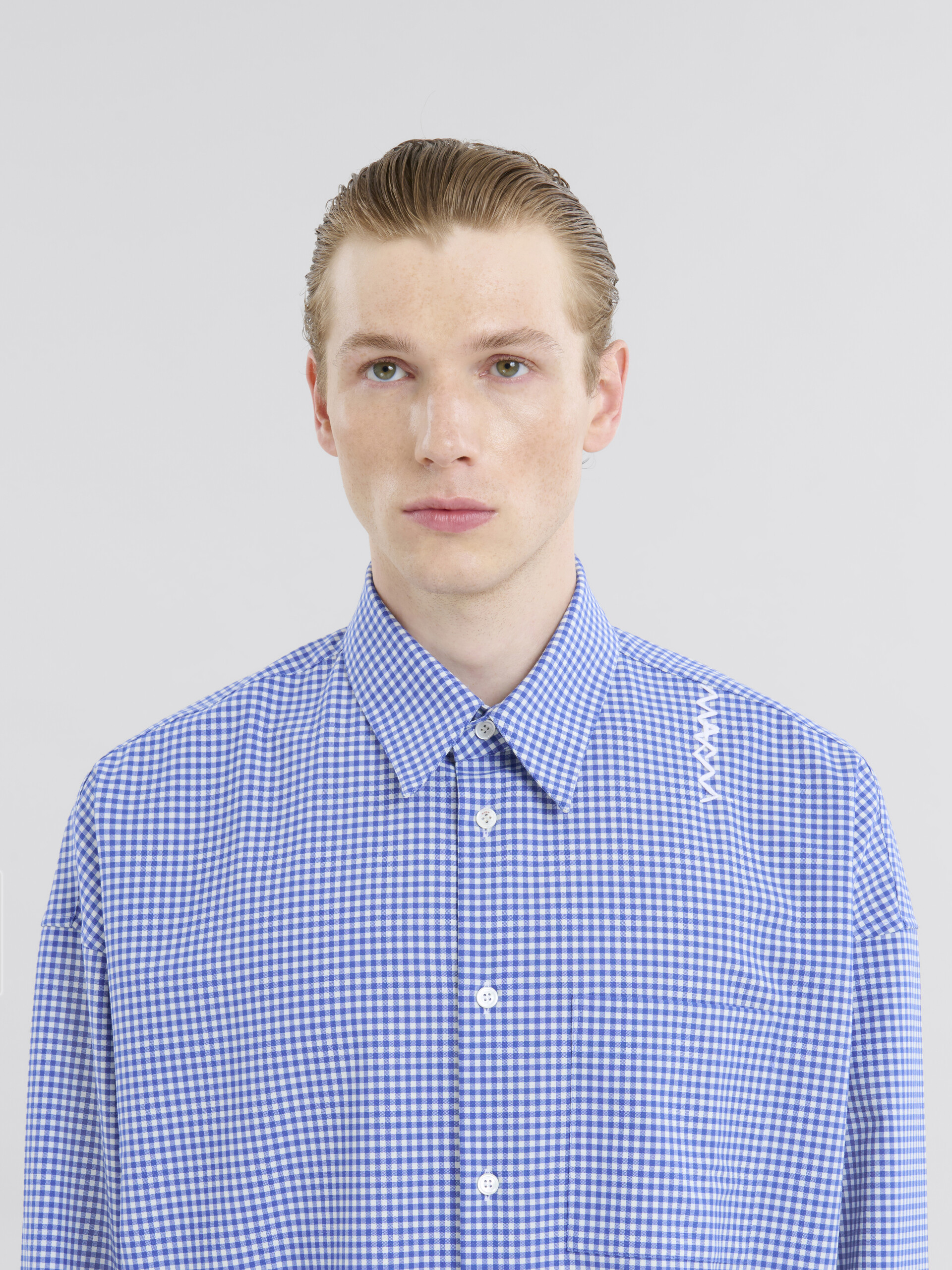 Blue and white checked wool shirt - Shirts - Image 4