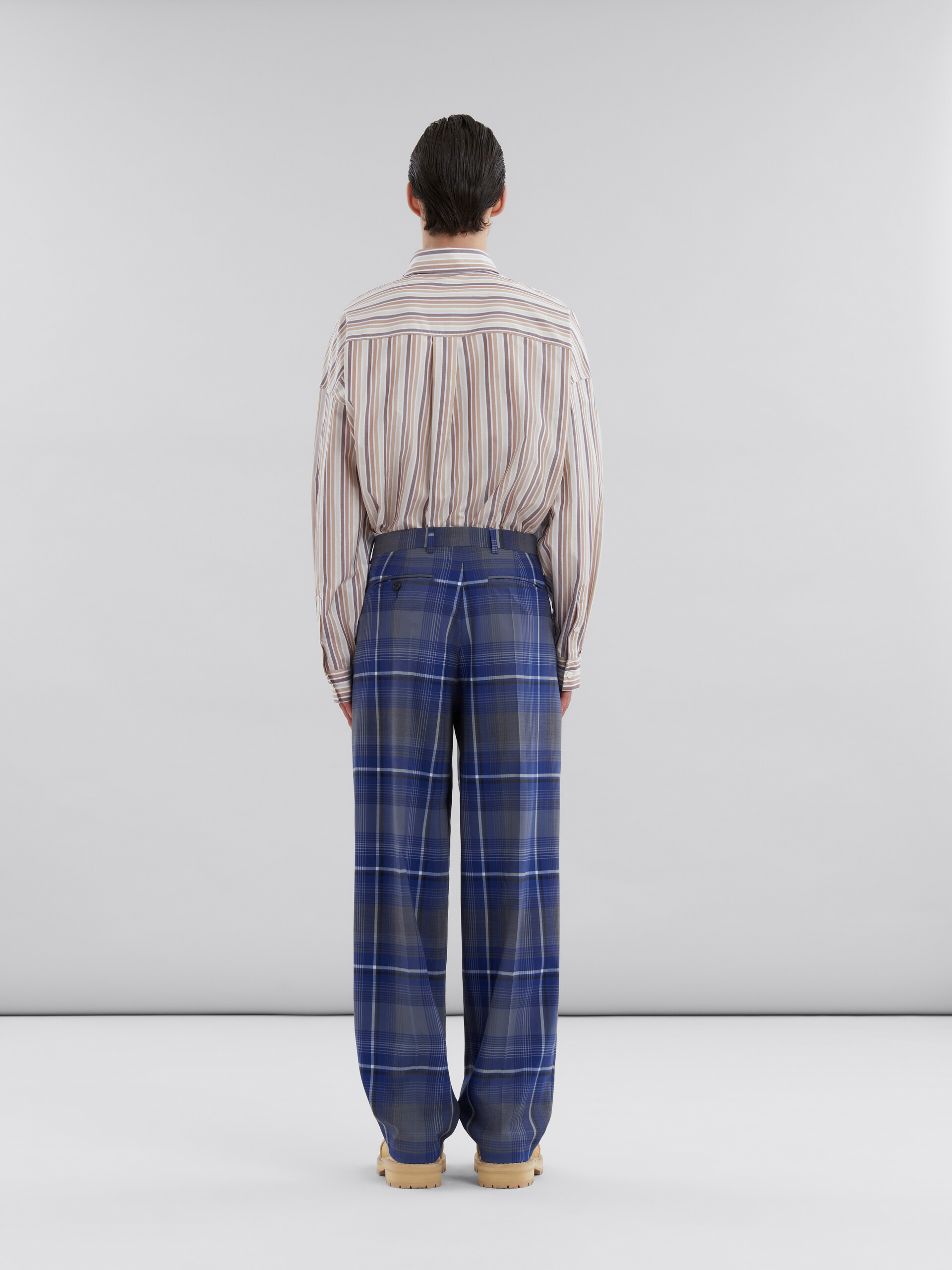 Blue checked wool pleated trousers - Pants - Image 3